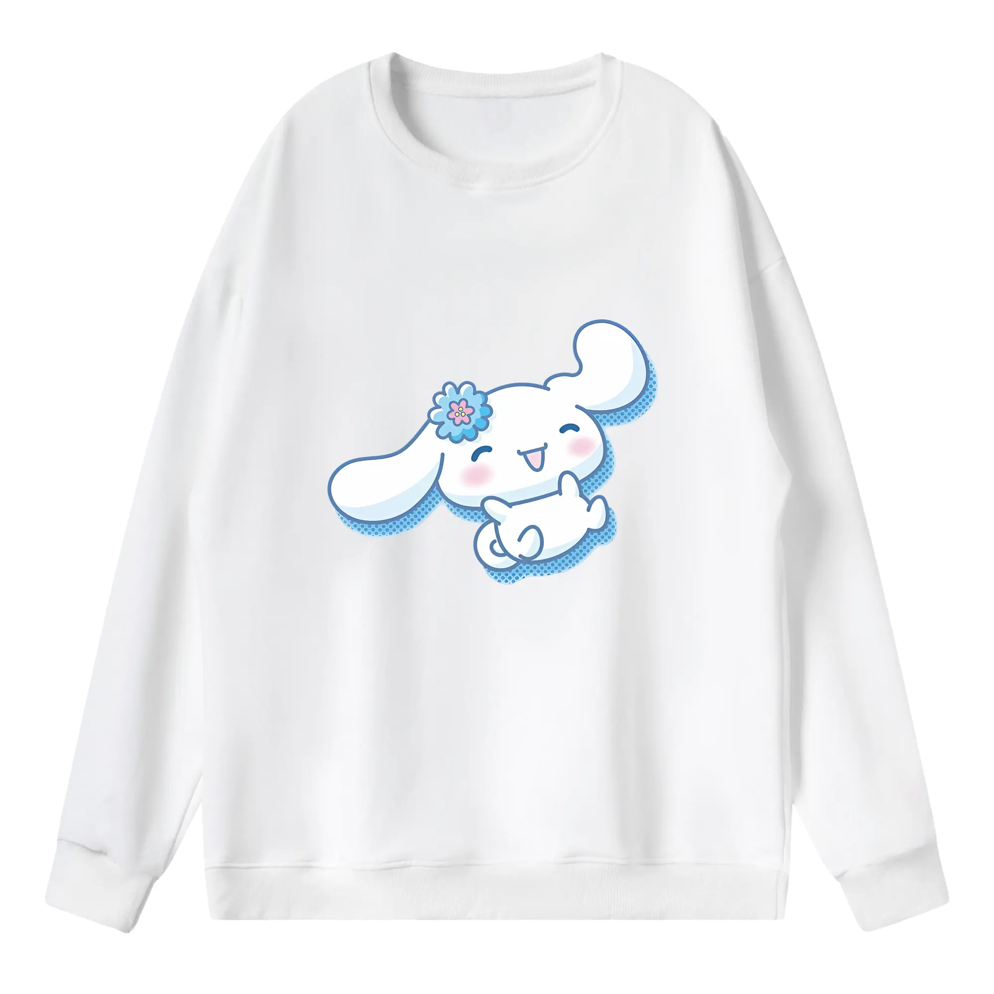 サンリオ グッズ,シナモロール - 薄手 クルーネック スウェット 裏毛260g · ポリエステル 春秋向け カジュアル 男女兼用 · トレーナー デイリー スポーツ 散歩に最適