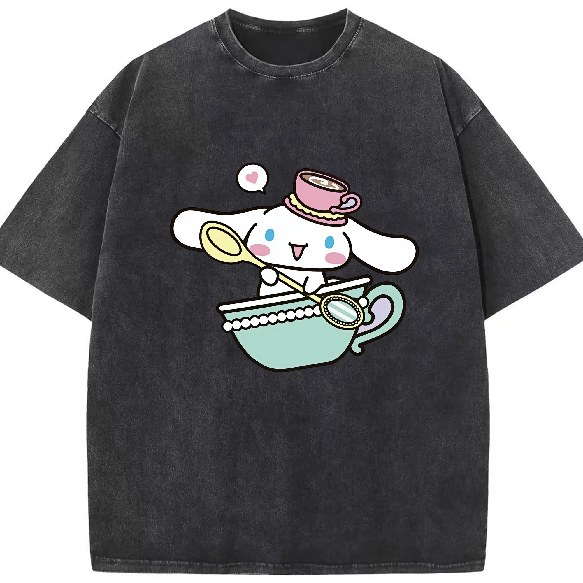 サンリオ グッズ,シナモロール - 綿100％ ヴィンテージ風 半袖Tシャツ ・ フロントプリント ・ 柔らか肌触り ・ 通気性 快適 ・ スポーツ カジュアル 外出用