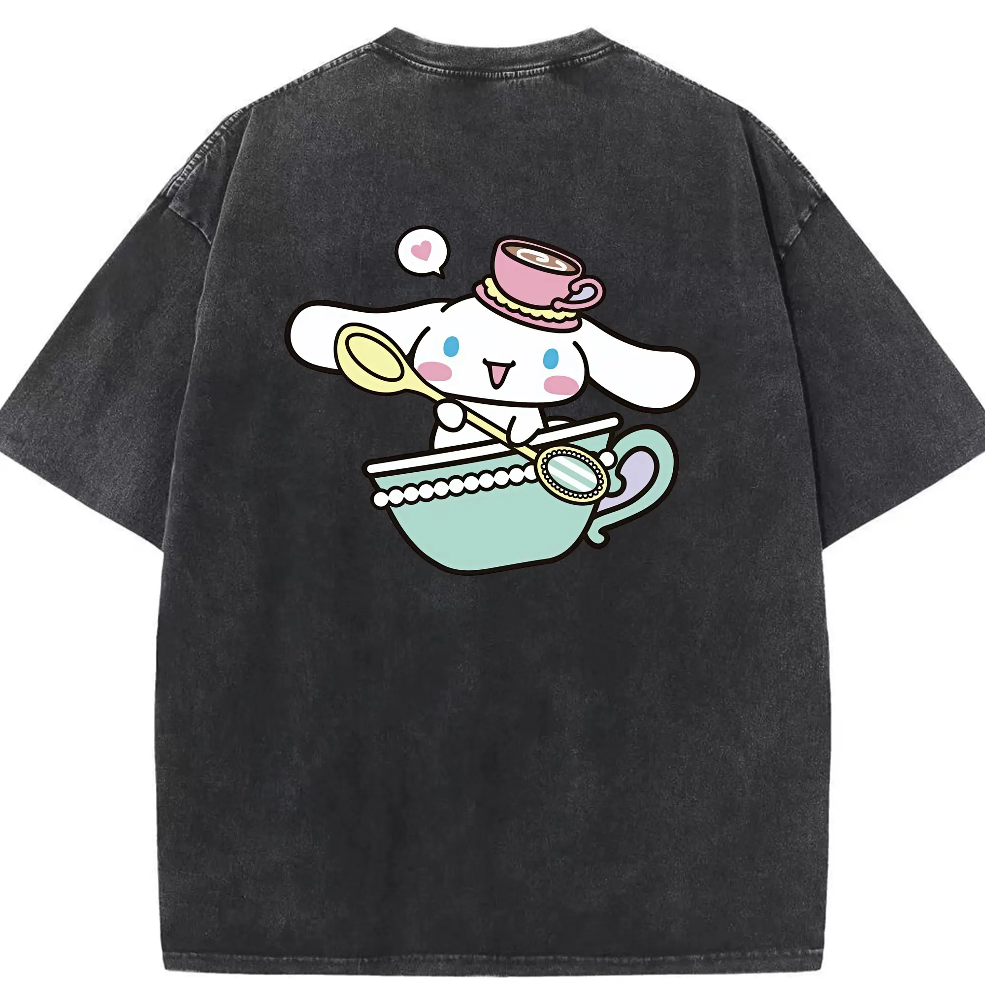 サンリオ グッズ,シナモロール - 綿100％ ヴィンテージ風 半袖Tシャツ ・ 背面プリント ・ 柔らか肌触り ・ 通気性 快適 ・ スポーツ カジュアル 外出用