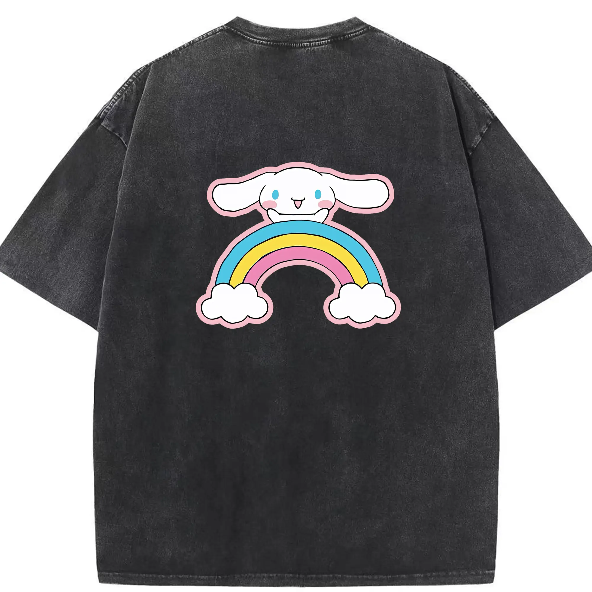 サンリオ グッズ,シナモロール - 綿100％ ヴィンテージ風 半袖Tシャツ ・ 背面プリント ・ 柔らか肌触り ・ 通気性 快適 ・ スポーツ カジュアル 外出用