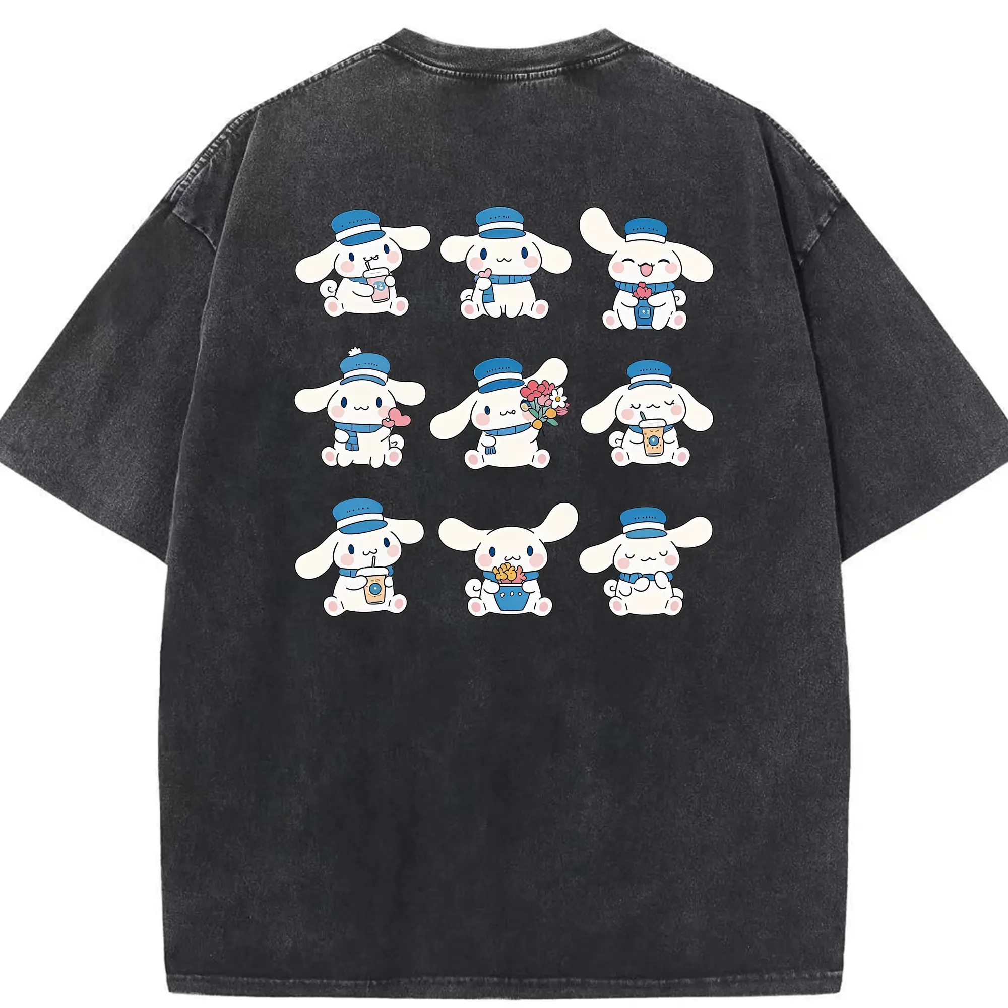 サンリオ グッズ,シナモロール - 綿100％ ヴィンテージ風 半袖Tシャツ ・ 背面プリント ・ 柔らか肌触り ・ 通気性 快適 ・ スポーツ カジュアル 外出用