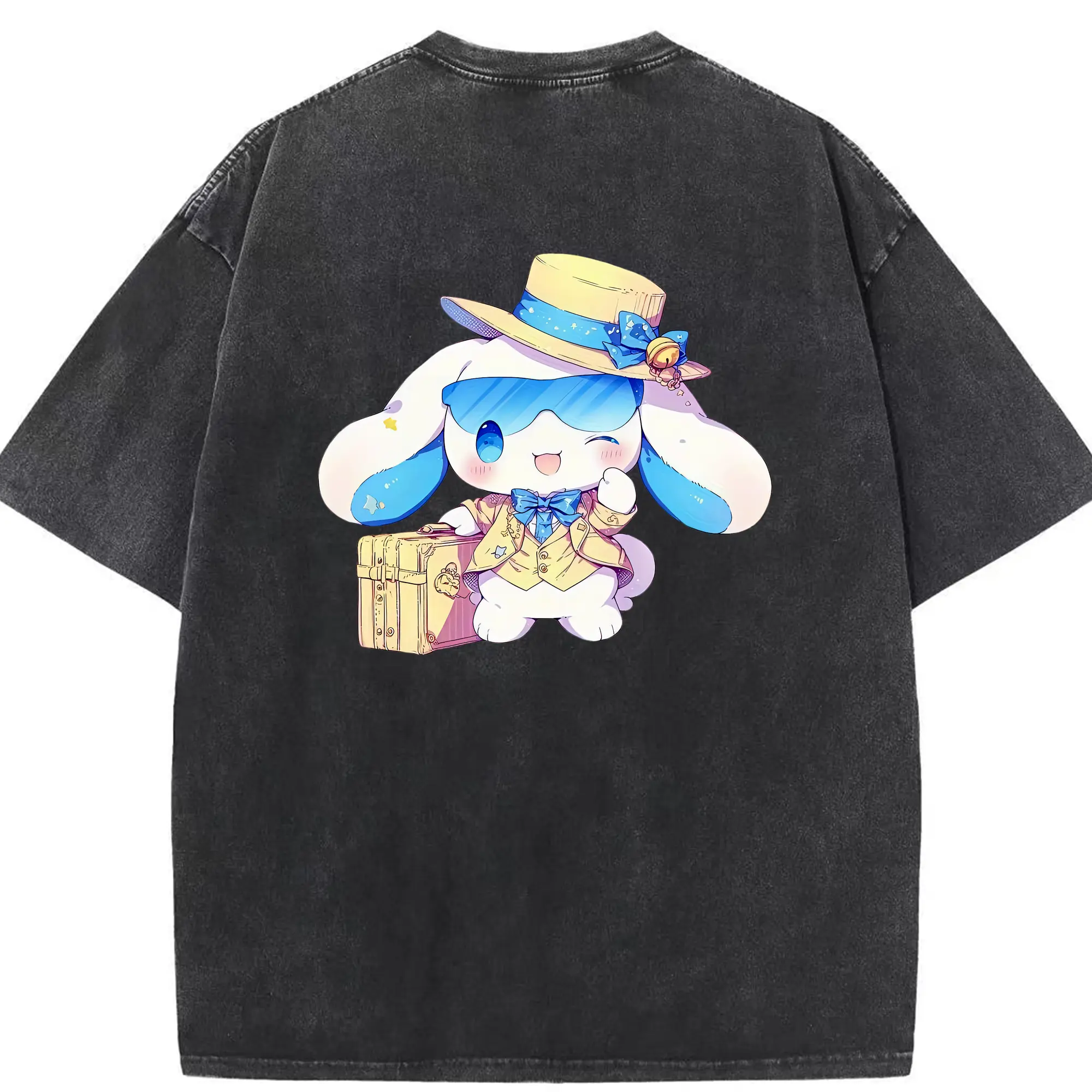 サンリオ グッズ,シナモロール - 綿100％ ヴィンテージ風 半袖Tシャツ ・ 背面プリント ・ 柔らか肌触り ・ 通気性 快適 ・ スポーツ カジュアル 外出用