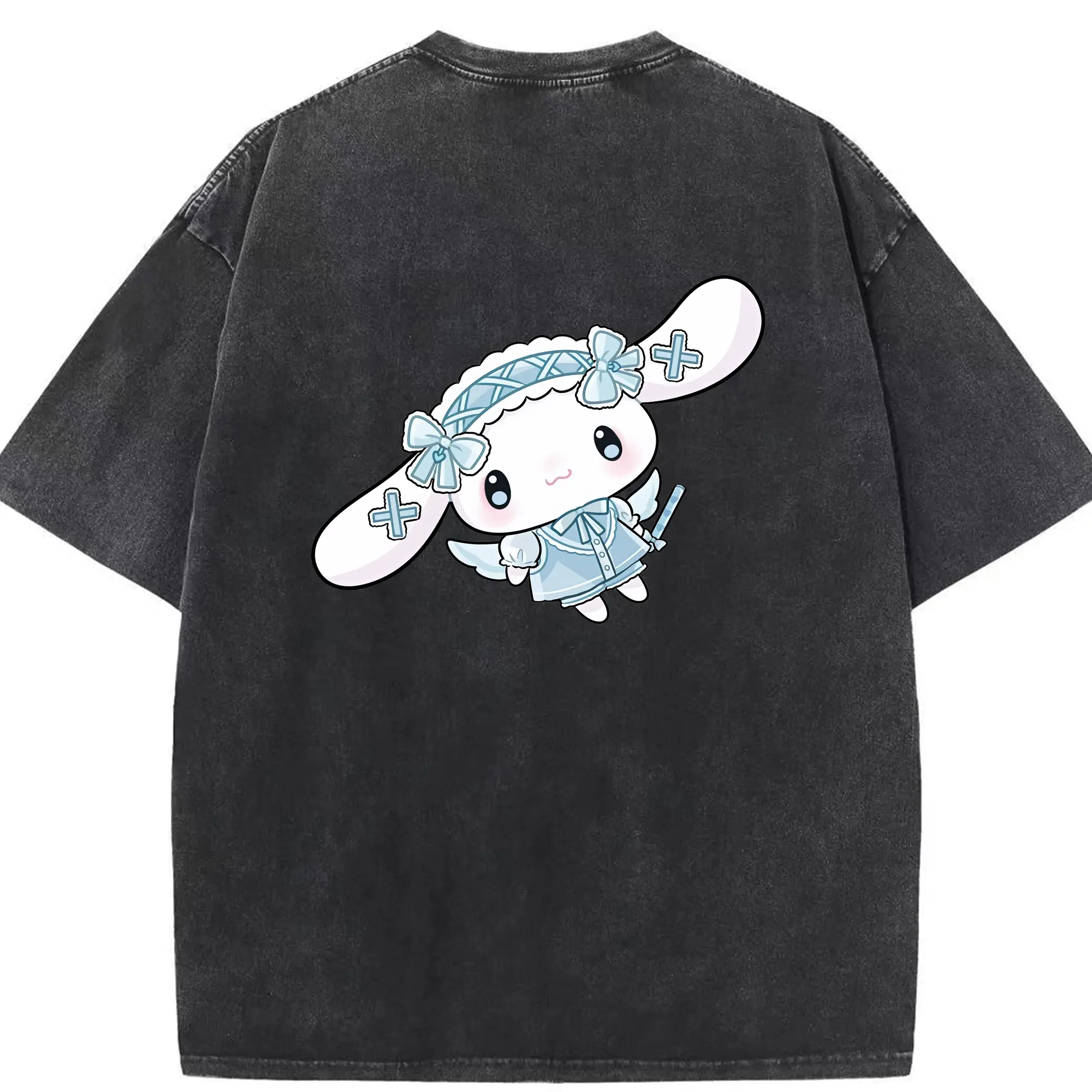 サンリオ グッズ,シナモロール - 綿100％ ヴィンテージ風 半袖Tシャツ ・ 背面プリント ・ 柔らか肌触り ・ 通気性 快適 ・ スポーツ カジュアル 外出用