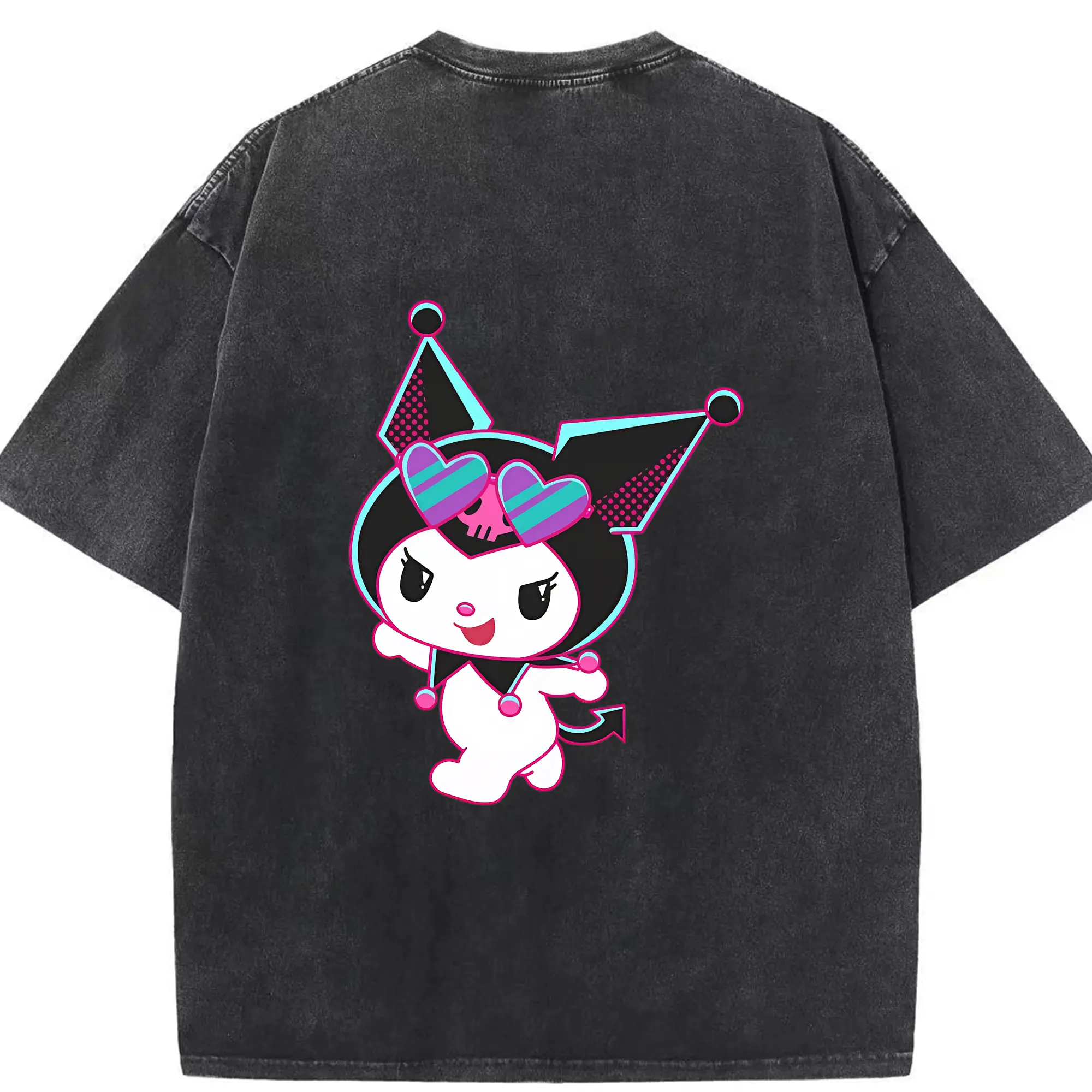 サンリオ グッズ,クロミ - 綿100％ ヴィンテージ風 半袖Tシャツ ・ 背面プリント ・ 柔らか肌触り ・ 通気性 快適 ・ スポーツ カジュアル 外出用