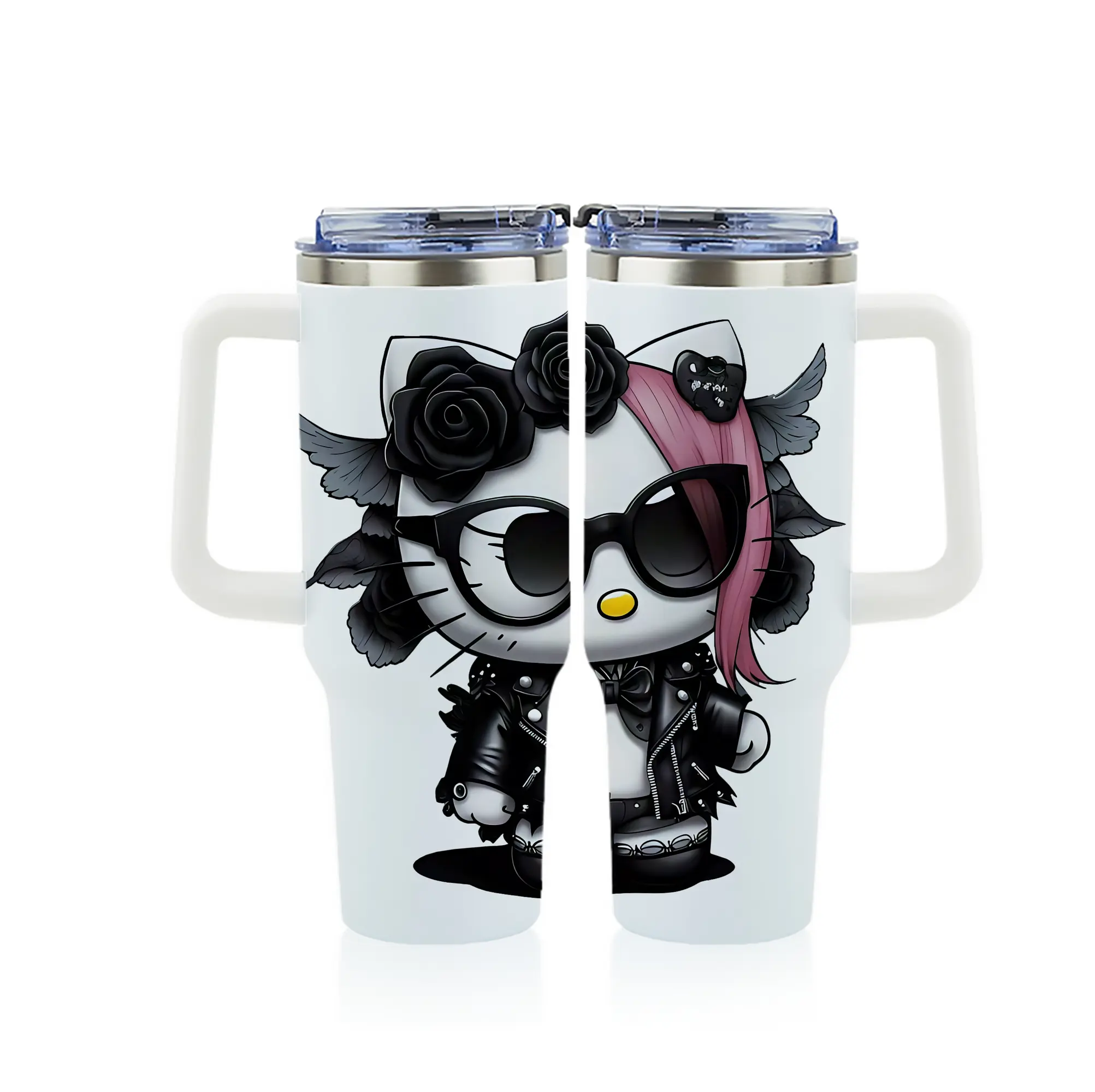 サンリオ グッズ,ハローキティ - 1200mL フルプリント車用タンブラー ・ 304ステンレス 内側 ・ 201ステンレス 外側 ・ 保温 保冷 ・ 通勤 ドライブ アウトドア用