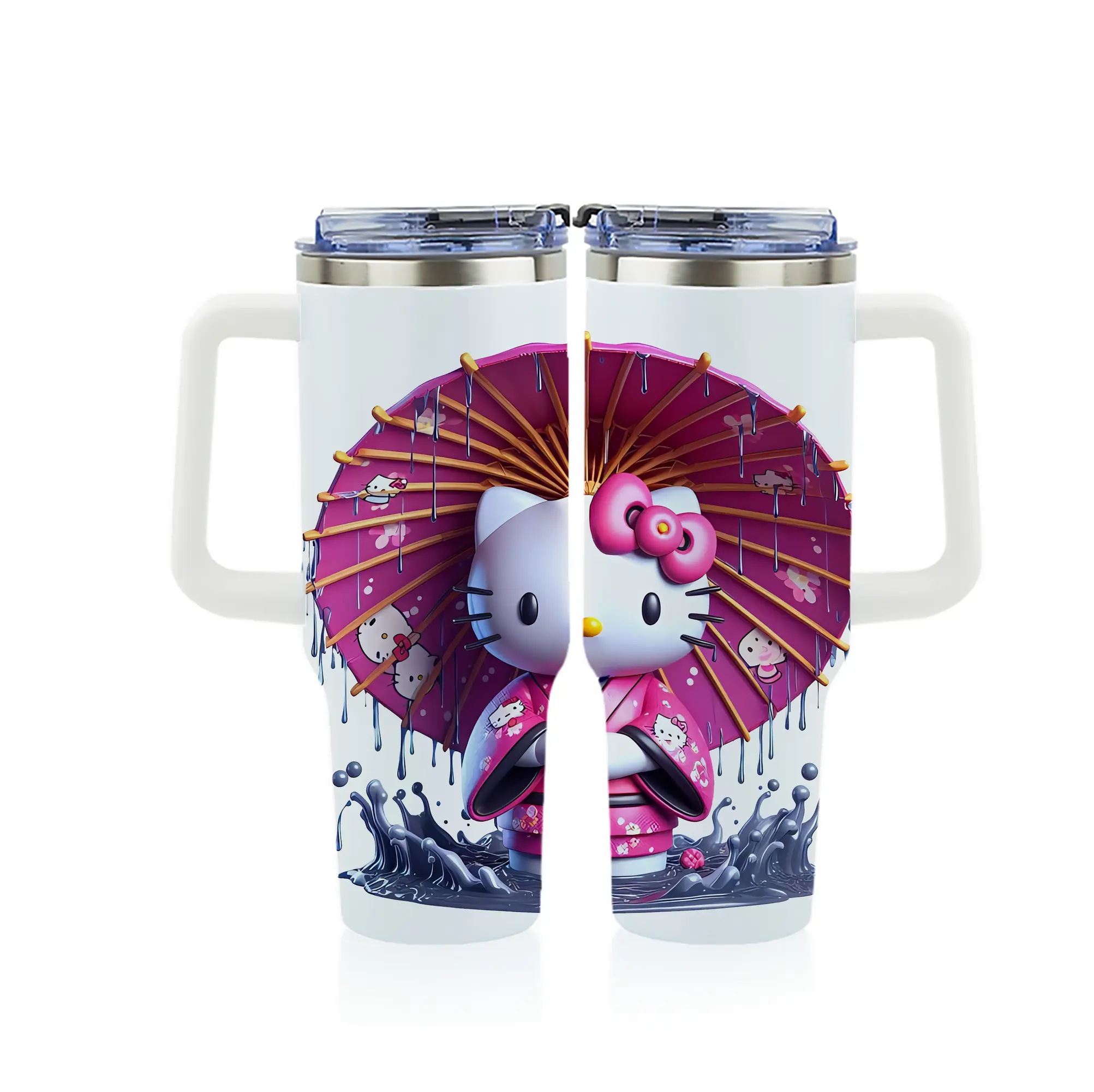 サンリオ グッズ,ハローキティ - 1200mL フルプリント車用タンブラー ・ 304ステンレス 内側 ・ 201ステンレス 外側 ・ 保温 保冷 ・ 通勤 ドライブ アウトドア用