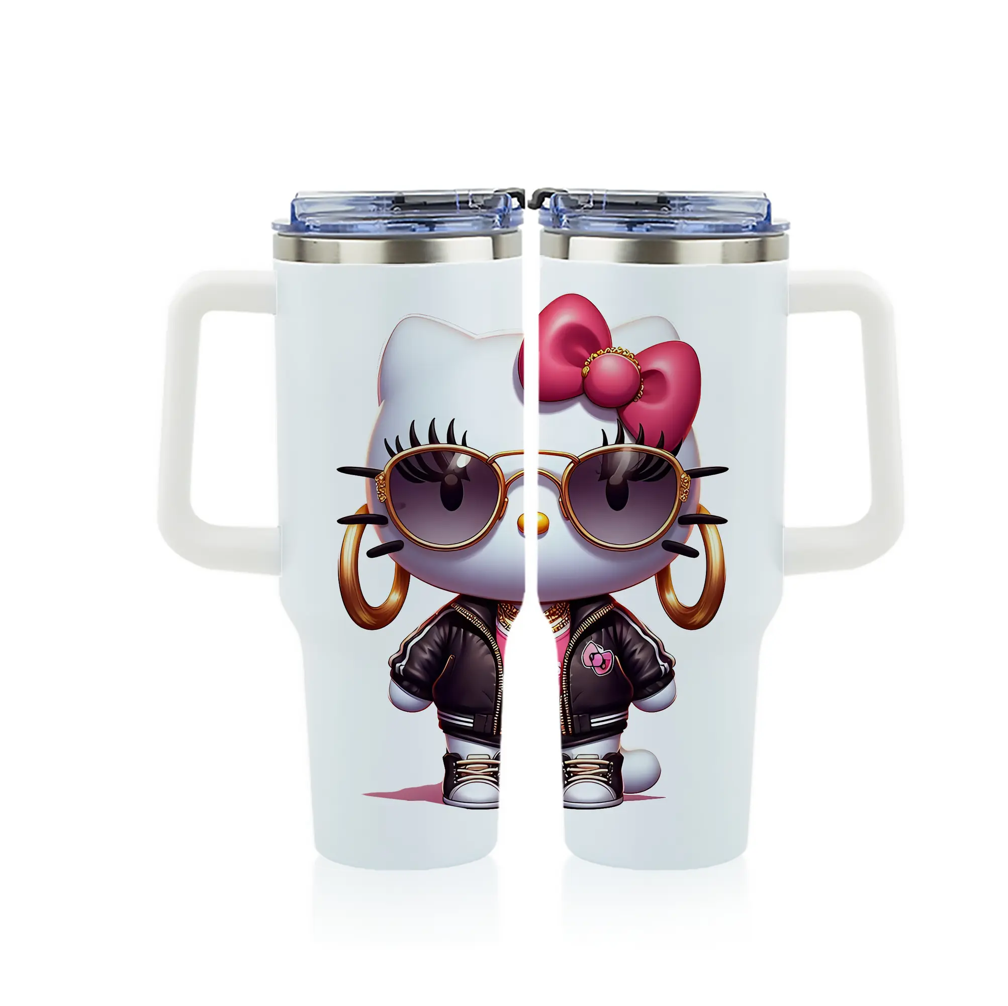 サンリオ グッズ,ハローキティ - 1200mL フルプリント車用タンブラー ・ 304ステンレス 内側 ・ 201ステンレス 外側 ・ 保温 保冷 ・ 通勤 ドライブ アウトドア用