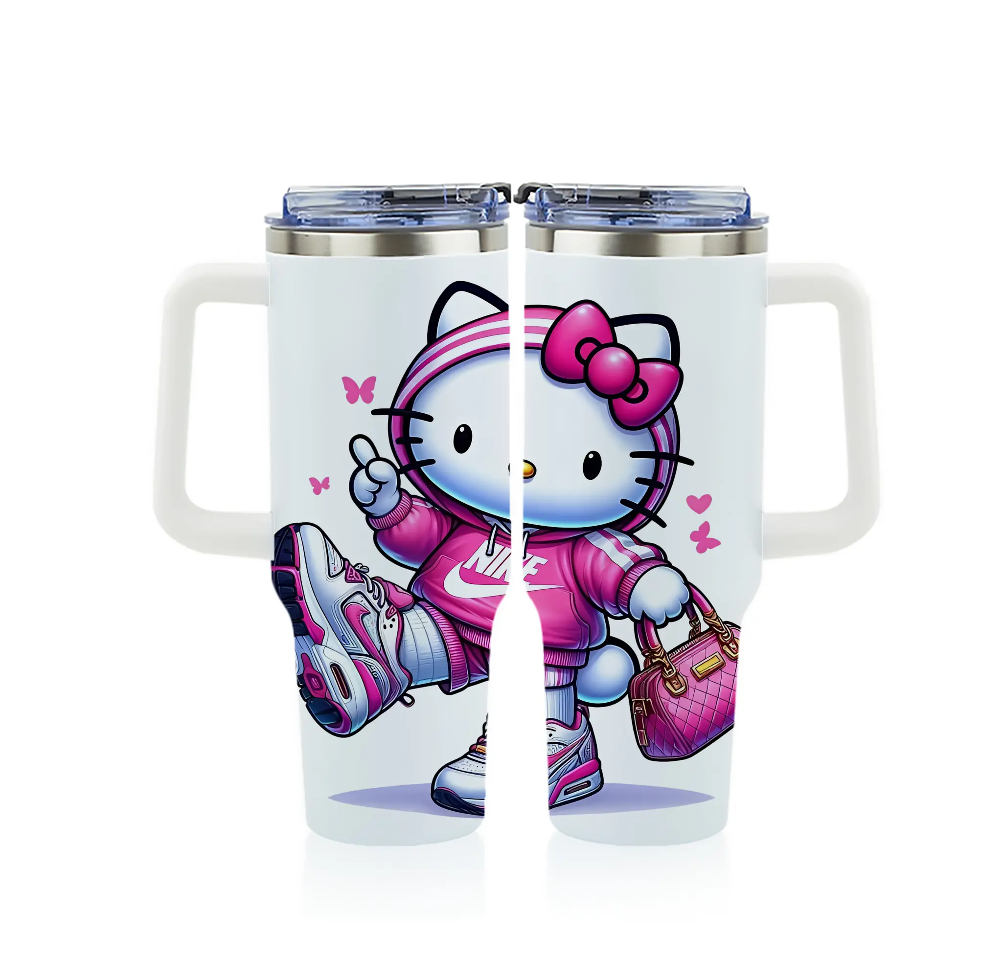 サンリオ グッズ,ハローキティ - 1200mL フルプリント車用タンブラー ・ 304ステンレス 内側 ・ 201ステンレス 外側 ・ 保温 保冷 ・ 通勤 ドライブ アウトドア用