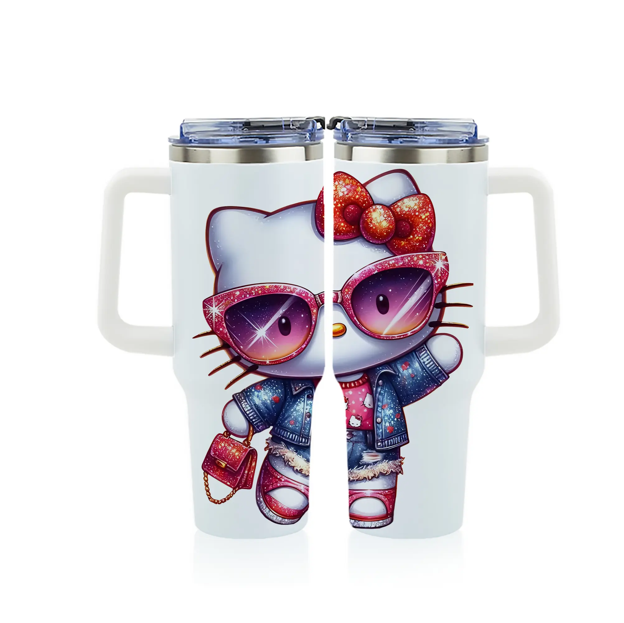 サンリオ グッズ,ハローキティ - 1200mL フルプリント車用タンブラー ・ 304ステンレス 内側 ・ 201ステンレス 外側 ・ 保温 保冷 ・ 通勤 ドライブ アウトドア用