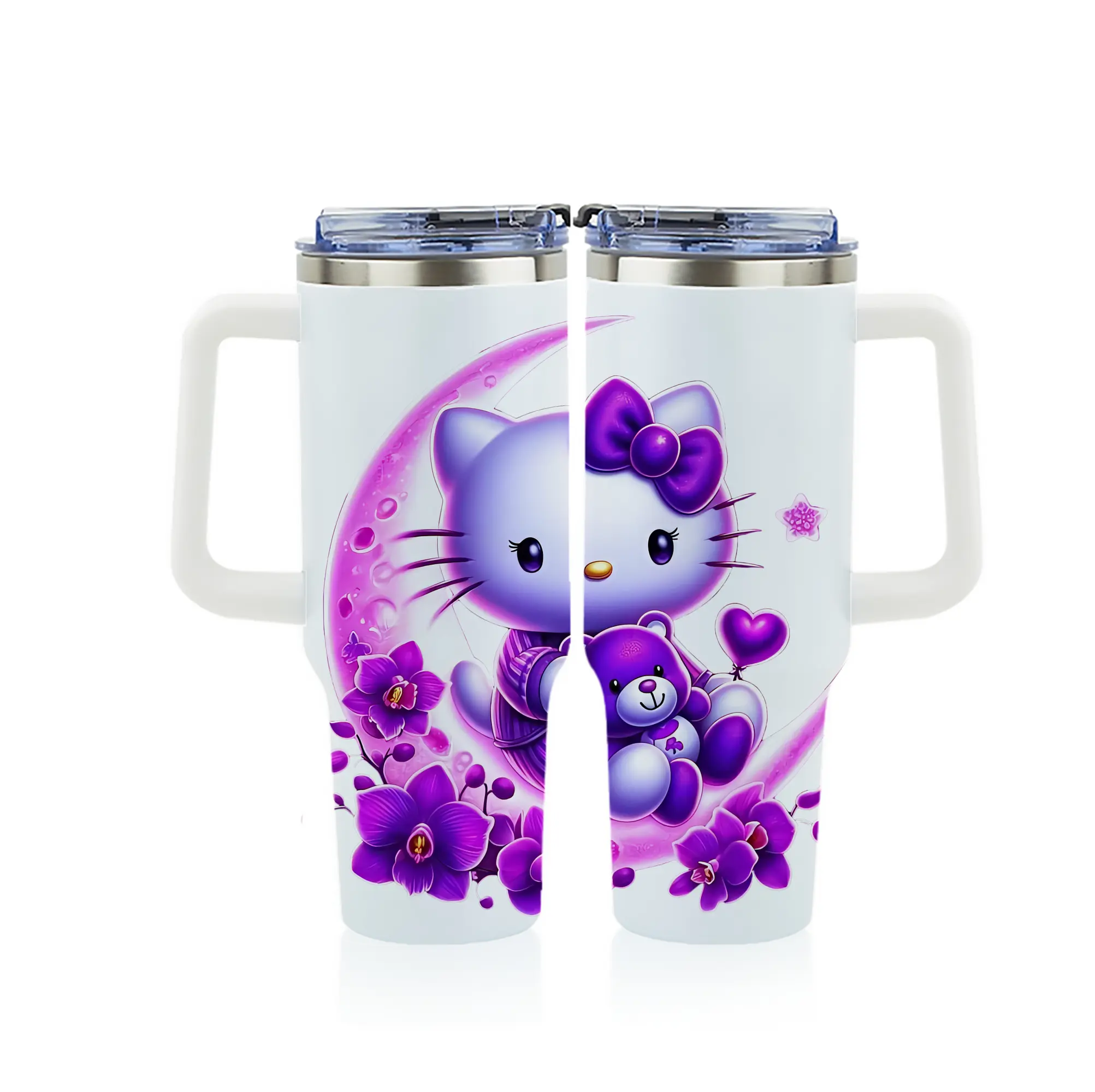 サンリオ グッズ,ハローキティ - 1200mL フルプリント車用タンブラー ・ 304ステンレス 内側 ・ 201ステンレス 外側 ・ 保温 保冷 ・ 通勤 ドライブ アウトドア用