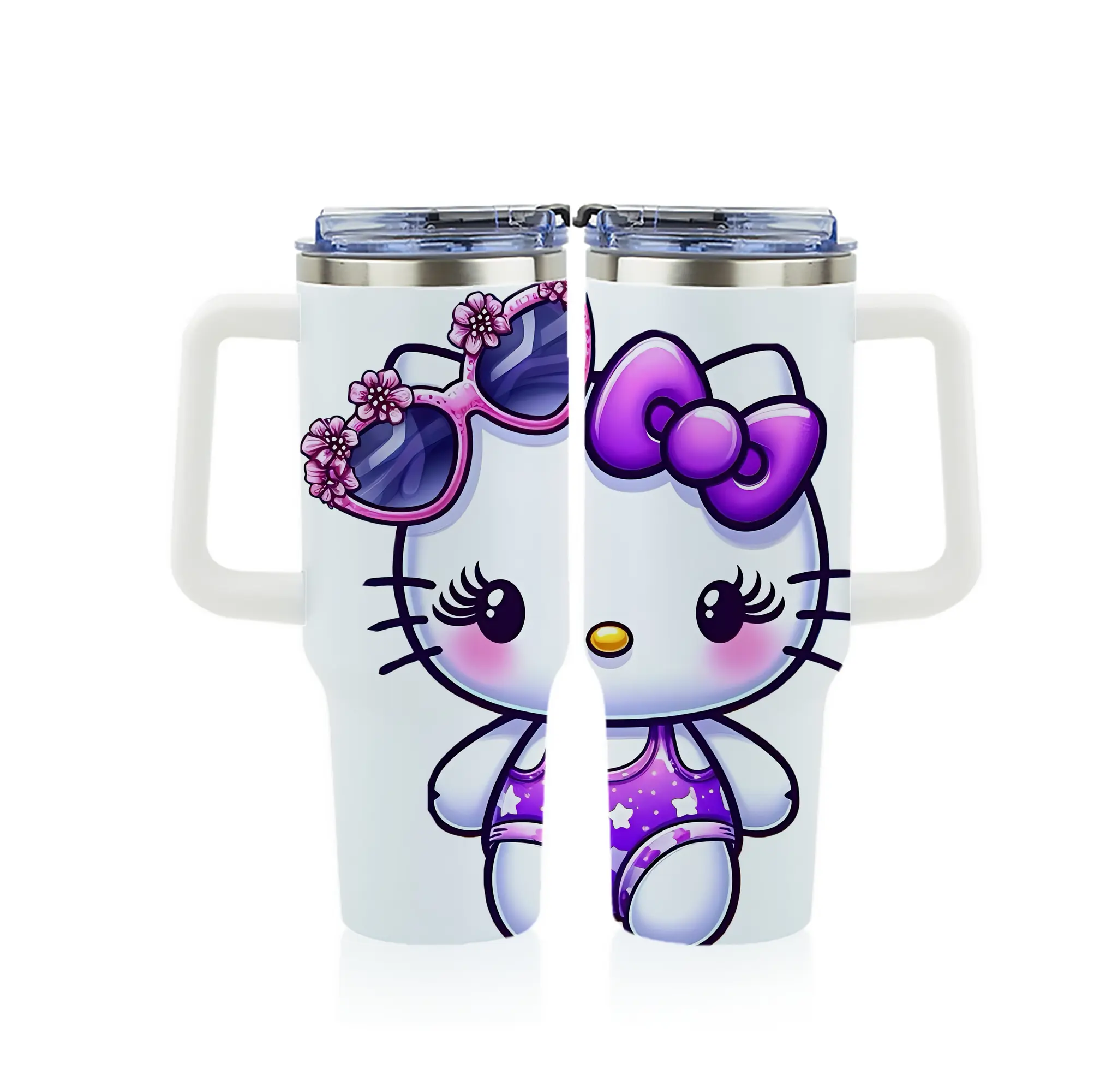 サンリオ グッズ,ハローキティ - 1200mL フルプリント車用タンブラー ・ 304ステンレス 内側 ・ 201ステンレス 外側 ・ 保温 保冷 ・ 通勤 ドライブ アウトドア用