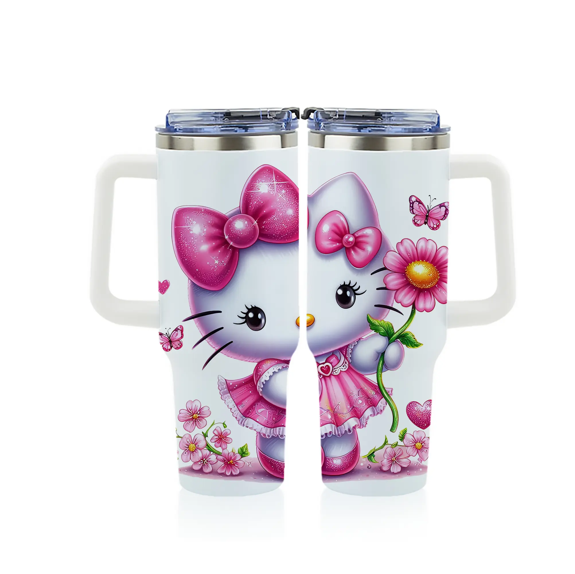 サンリオ グッズ,ハローキティ - 1200mL フルプリント車用タンブラー ・ 304ステンレス 内側 ・ 201ステンレス 外側 ・ 保温 保冷 ・ 通勤 ドライブ アウトドア用