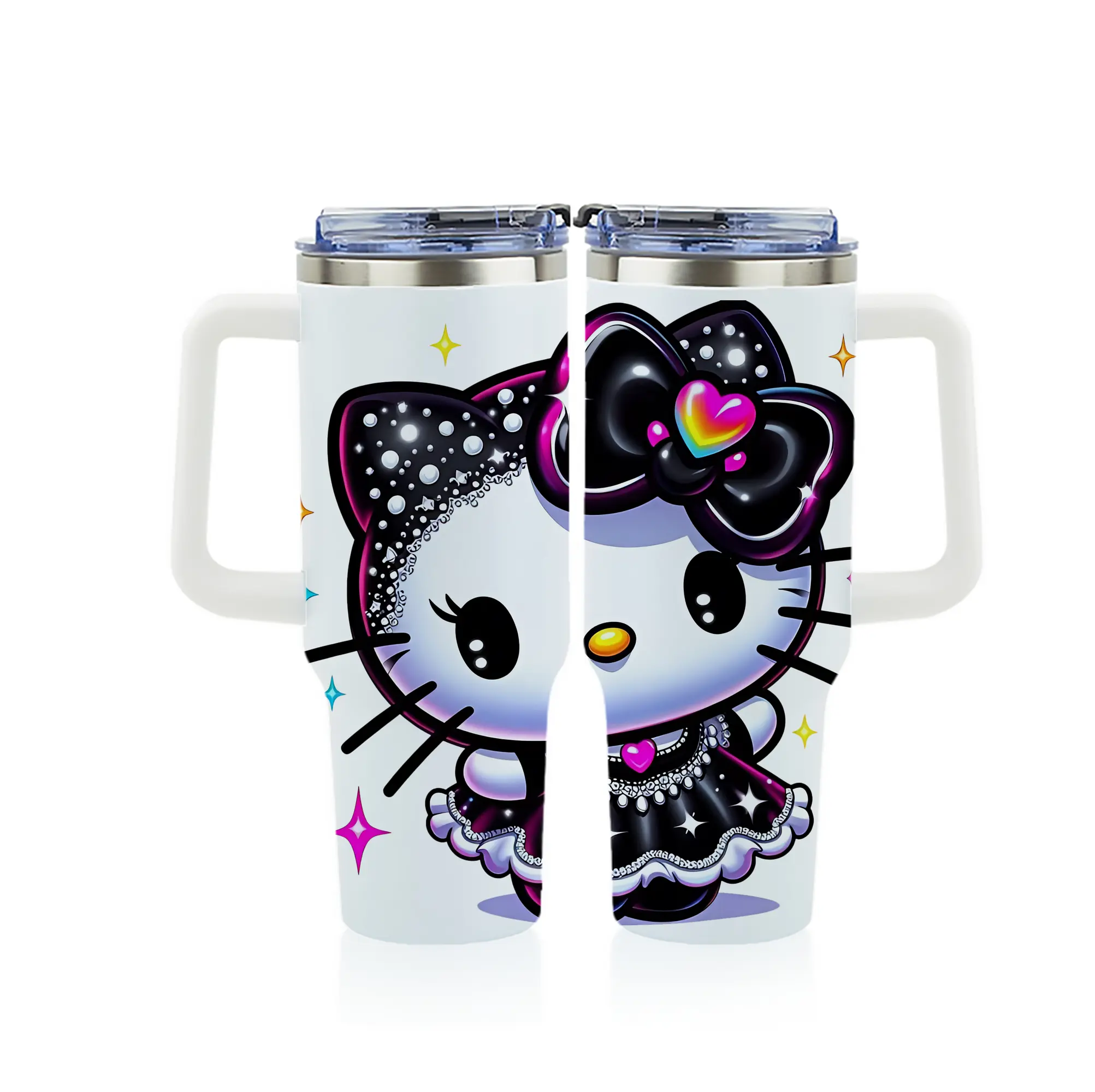 サンリオ グッズ,ハローキティ - 1200mL フルプリント車用タンブラー ・ 304ステンレス 内側 ・ 201ステンレス 外側 ・ 保温 保冷 ・ 通勤 ドライブ アウトドア用