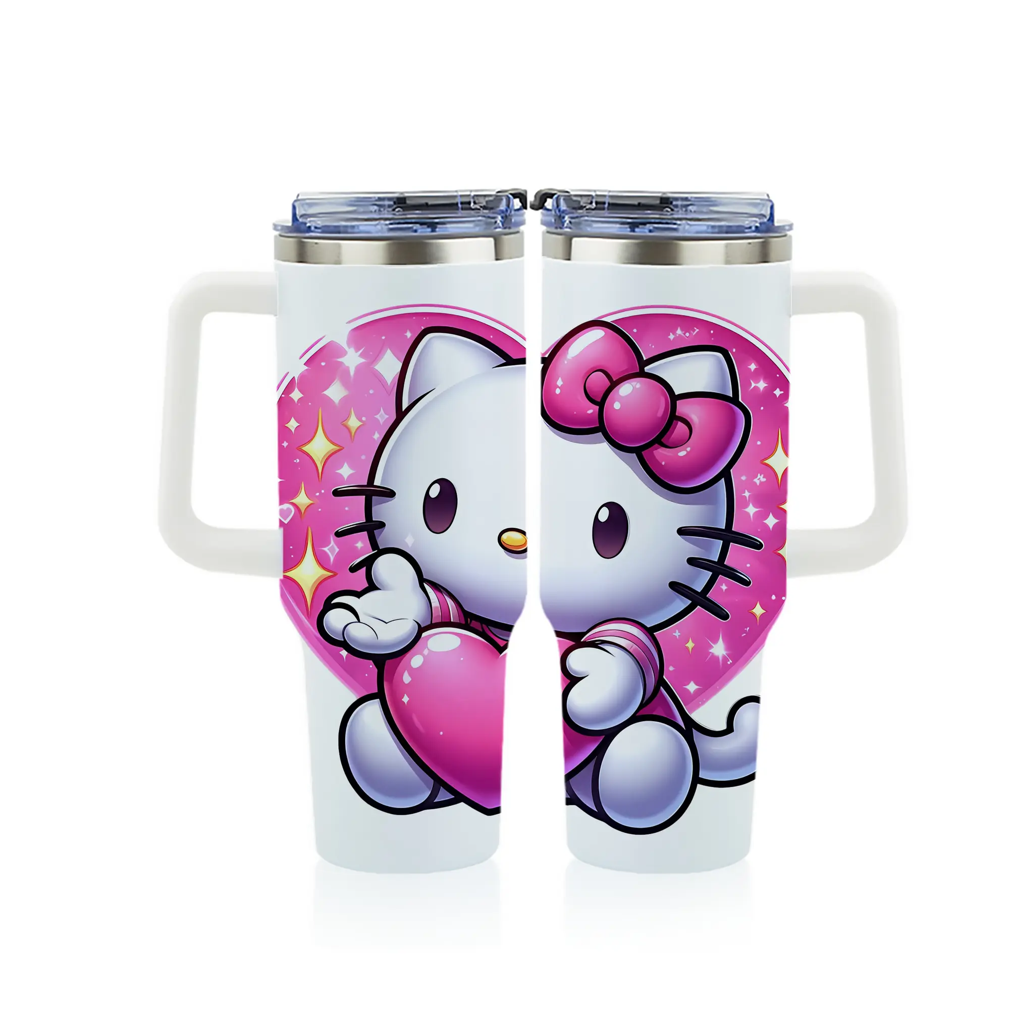 サンリオ グッズ,ハローキティ - 1200mL フルプリント車用タンブラー ・ 304ステンレス 内側 ・ 201ステンレス 外側 ・ 保温 保冷 ・ 通勤 ドライブ アウトドア用