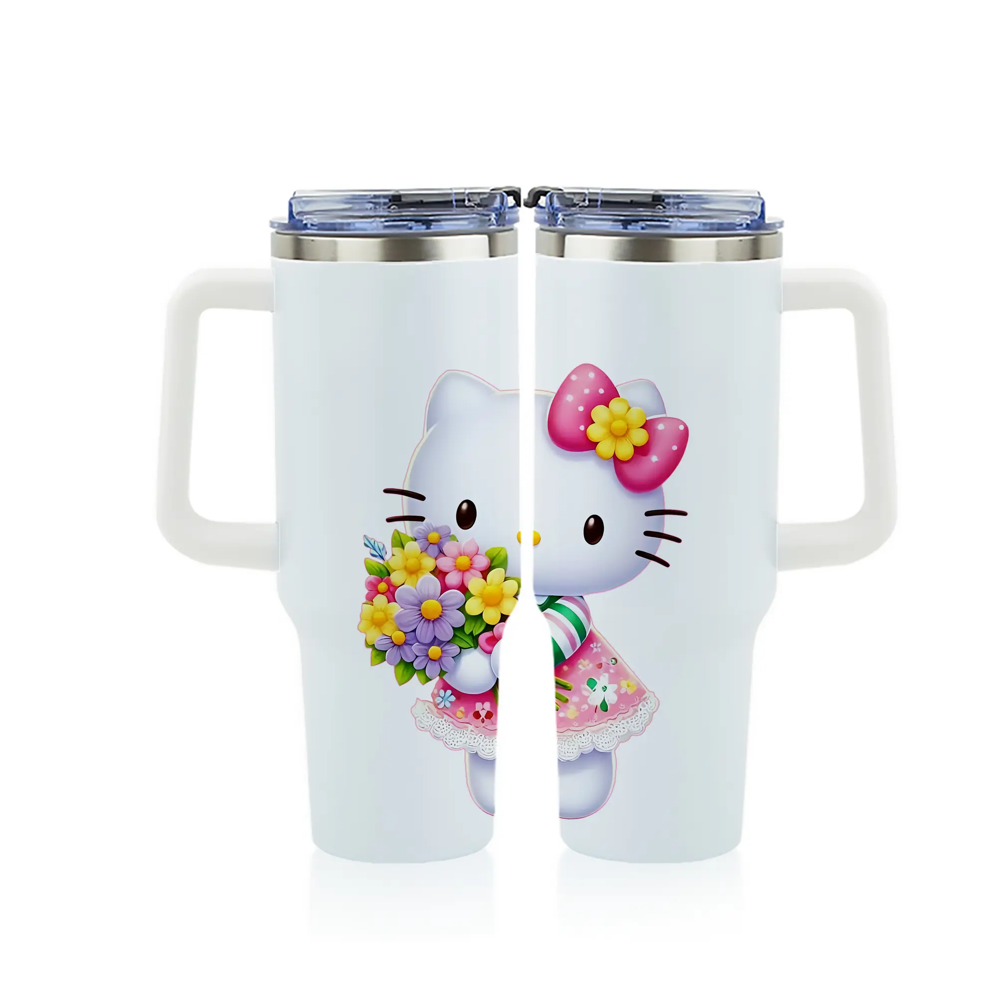 サンリオ グッズ,ハローキティ - 1200mL フルプリント車用タンブラー ・ 304ステンレス 内側 ・ 201ステンレス 外側 ・ 保温 保冷 ・ 通勤 ドライブ アウトドア用