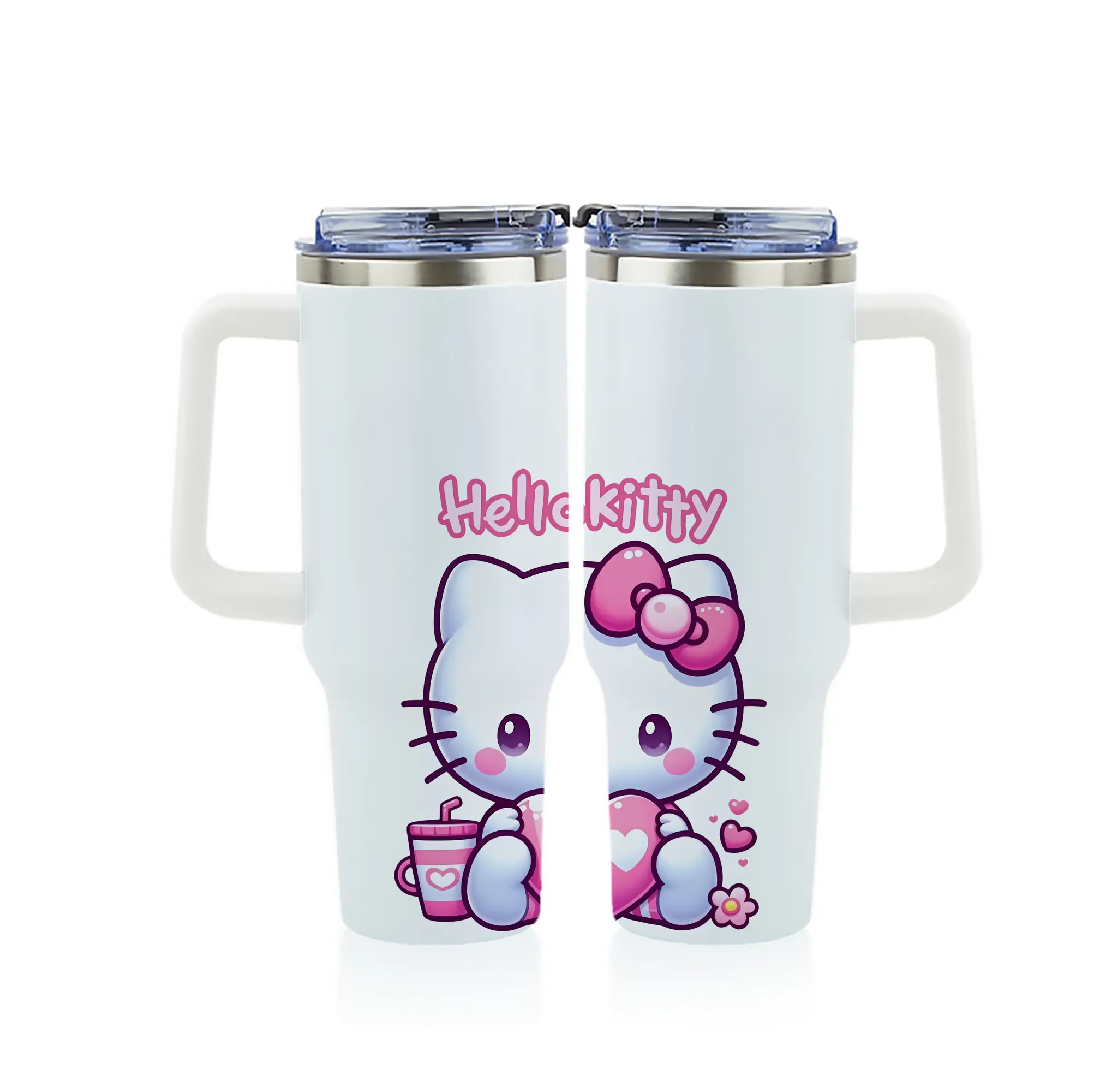 サンリオ グッズ,ハローキティ - 1200mL フルプリント車用タンブラー ・ 304ステンレス 内側 ・ 201ステンレス 外側 ・ 保温 保冷 ・ 通勤 ドライブ アウトドア用