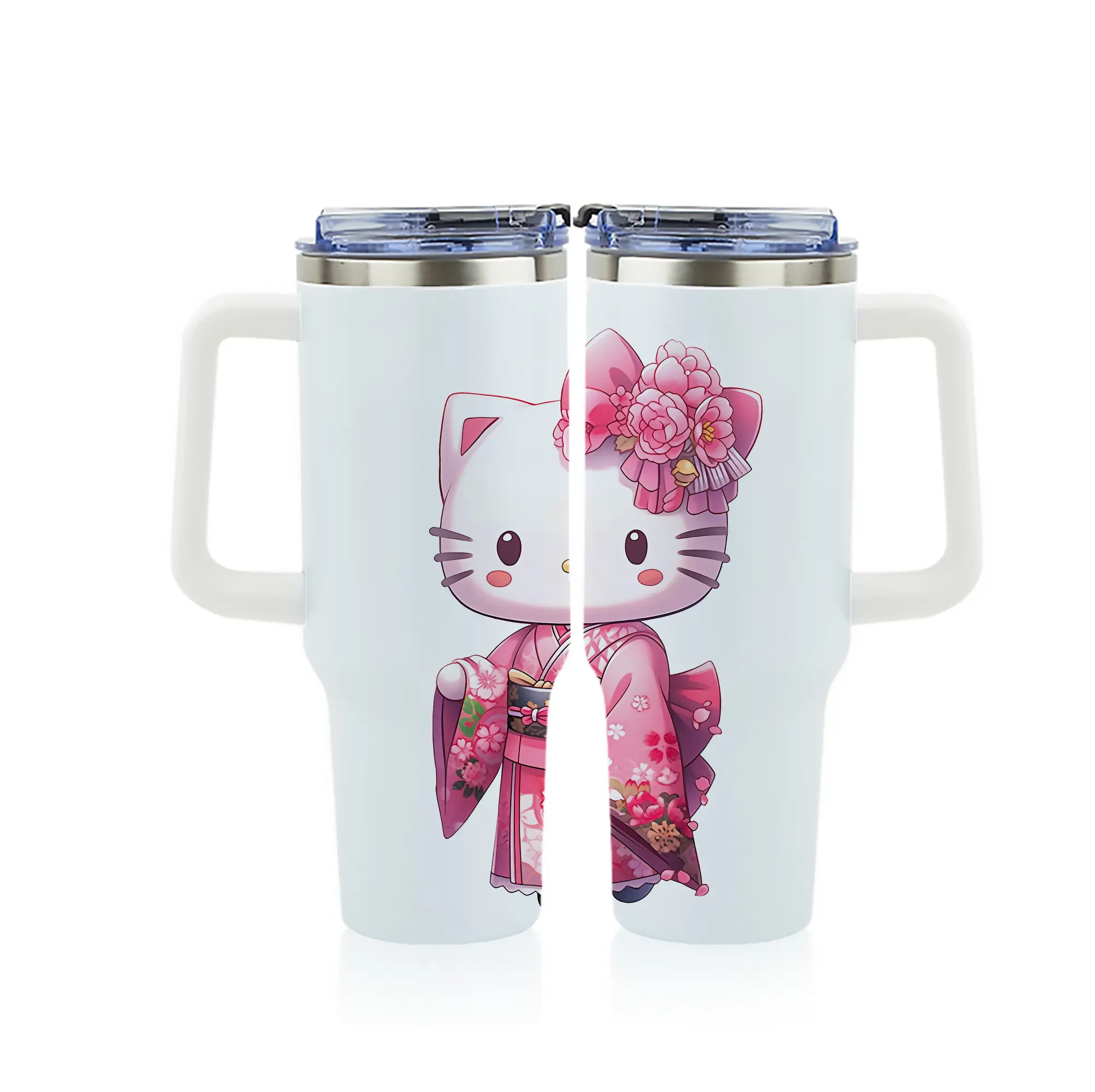 サンリオ グッズ,ハローキティ - 1200mL フルプリント車用タンブラー ・ 304ステンレス 内側 ・ 201ステンレス 外側 ・ 保温 保冷 ・ 通勤 ドライブ アウトドア用