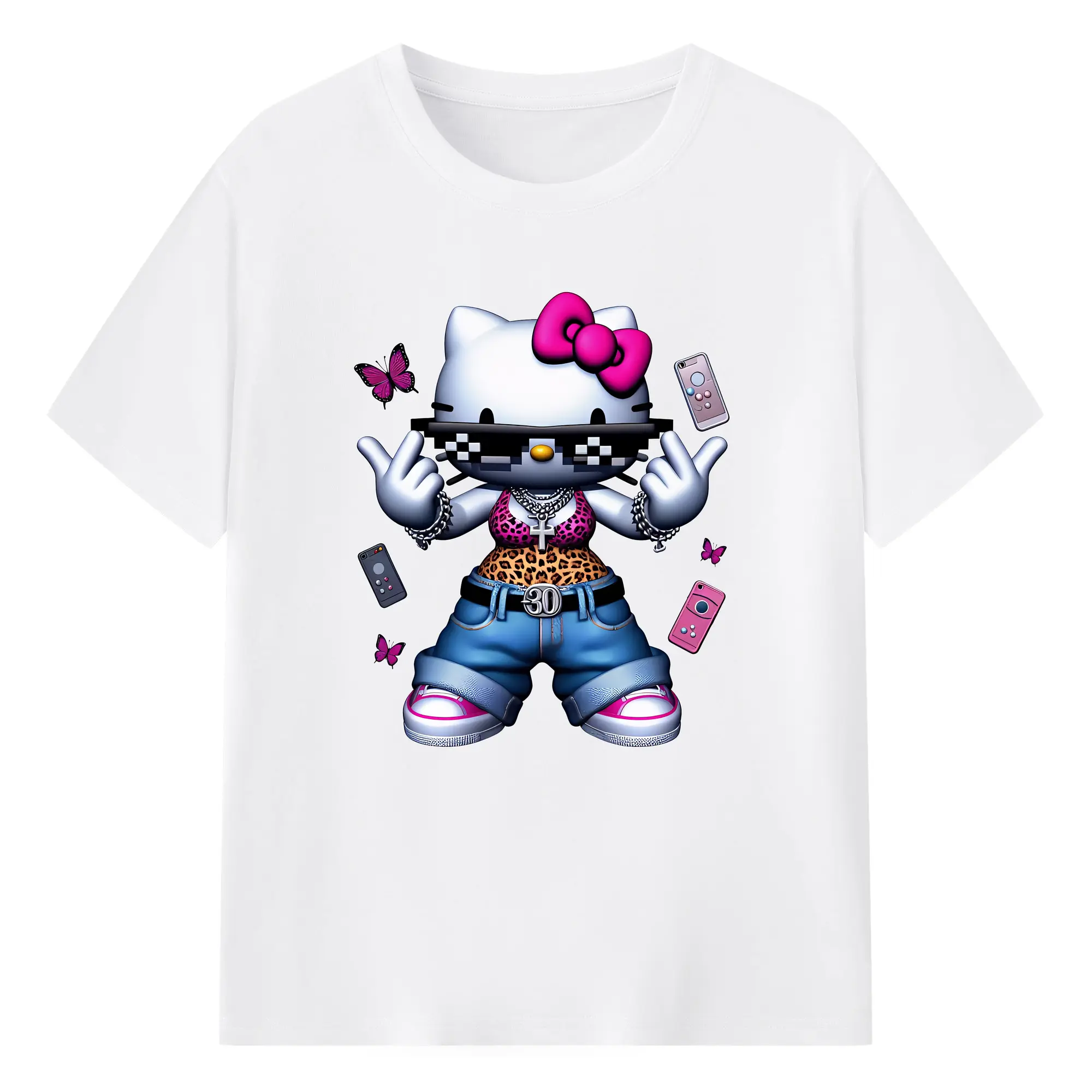 サンリオ グッズ,ハローキティ - 綿100％ 半袖Tシャツ ・ フロントプリント ・ 快適 通気性 ・ 日常使い 散歩 スポーツ用