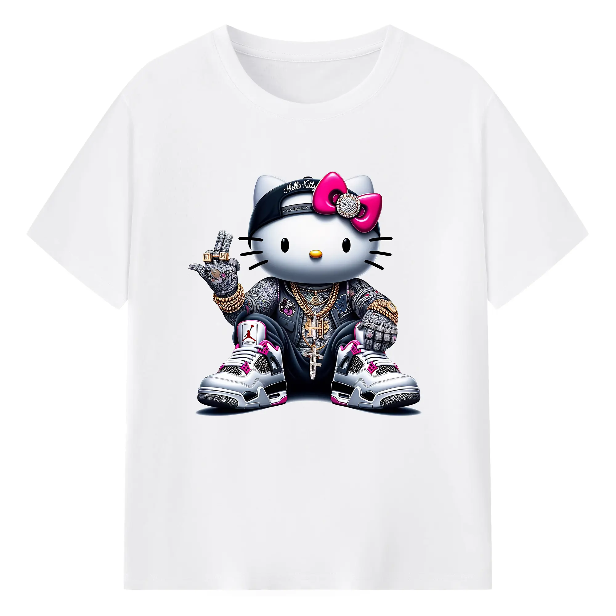 サンリオ グッズ,ハローキティ - 綿100％ 半袖Tシャツ ・ フロントプリント ・ 快適 通気性 ・ 日常使い 散歩 スポーツ用