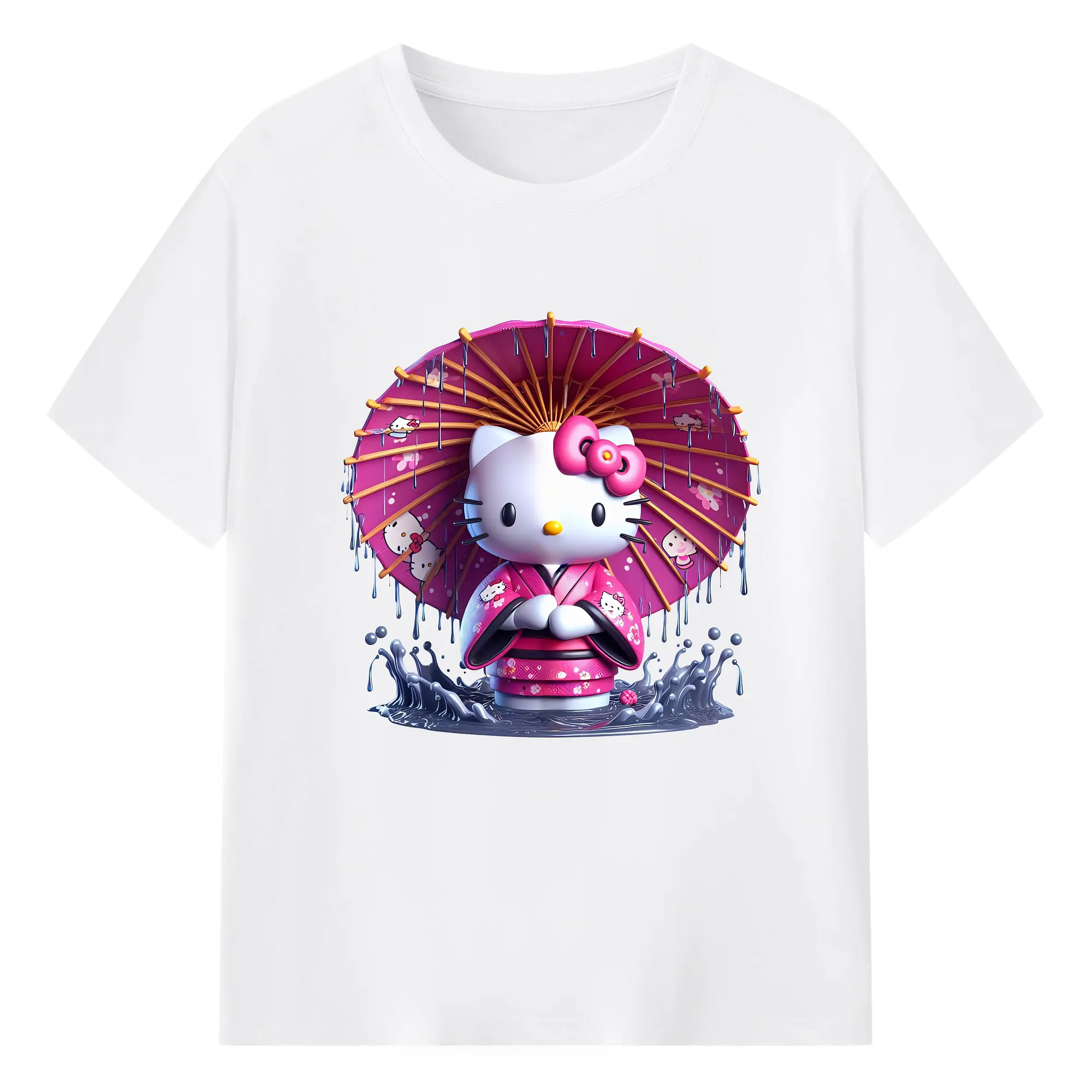 サンリオ グッズ,ハローキティ - 綿100％ 半袖Tシャツ ・ フロントプリント ・ 快適 通気性 ・ 日常使い 散歩 スポーツ用