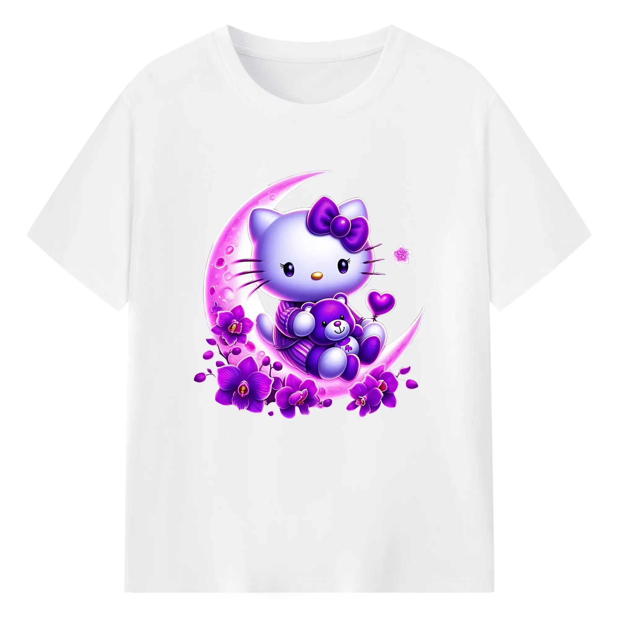 サンリオ グッズ,ハローキティ - 綿100％ 半袖Tシャツ ・ フロントプリント ・ 快適 通気性 ・ 日常使い 散歩 スポーツ用