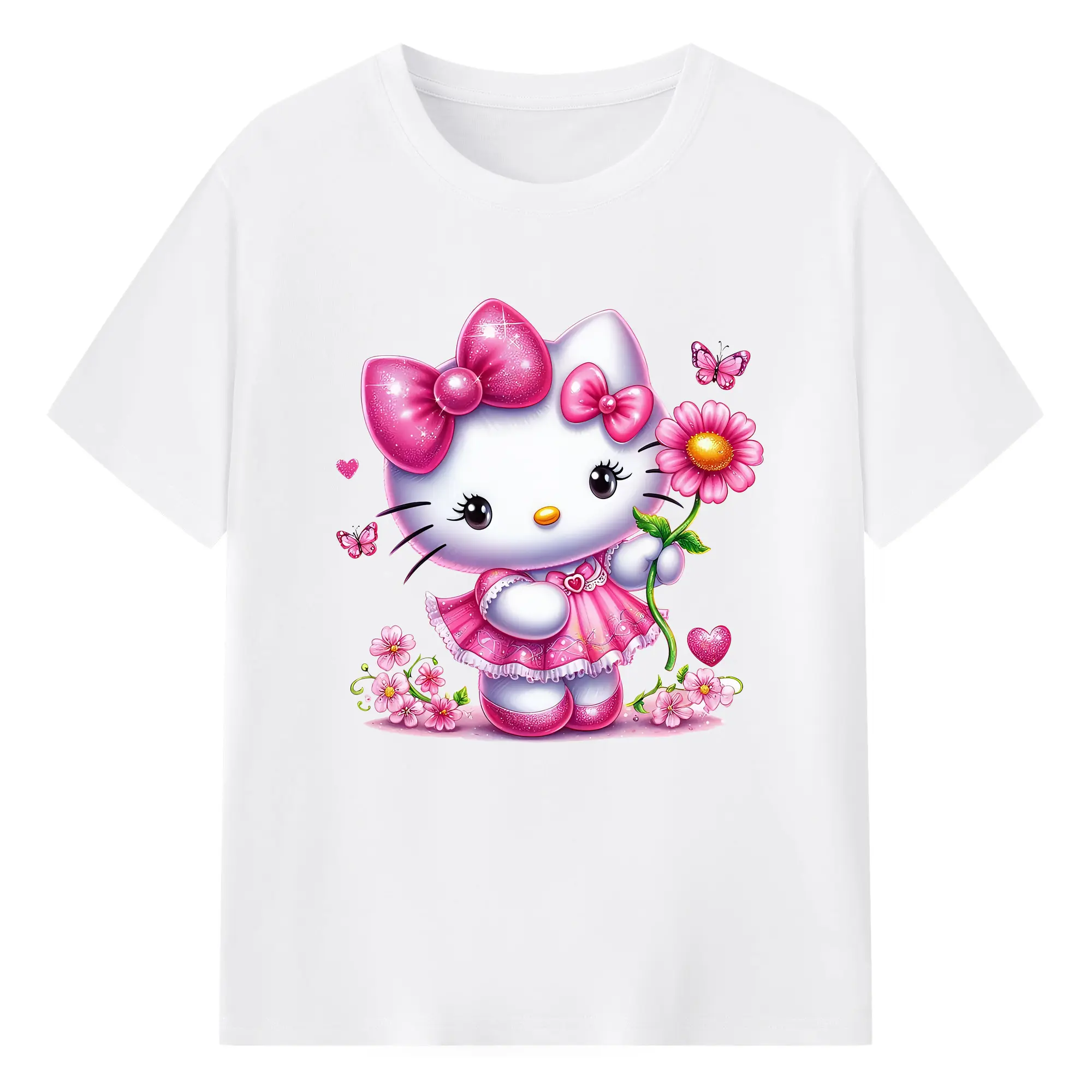 サンリオ グッズ,ハローキティ - 綿100％ 半袖Tシャツ ・ フロントプリント ・ 快適 通気性 ・ 日常使い 散歩 スポーツ用