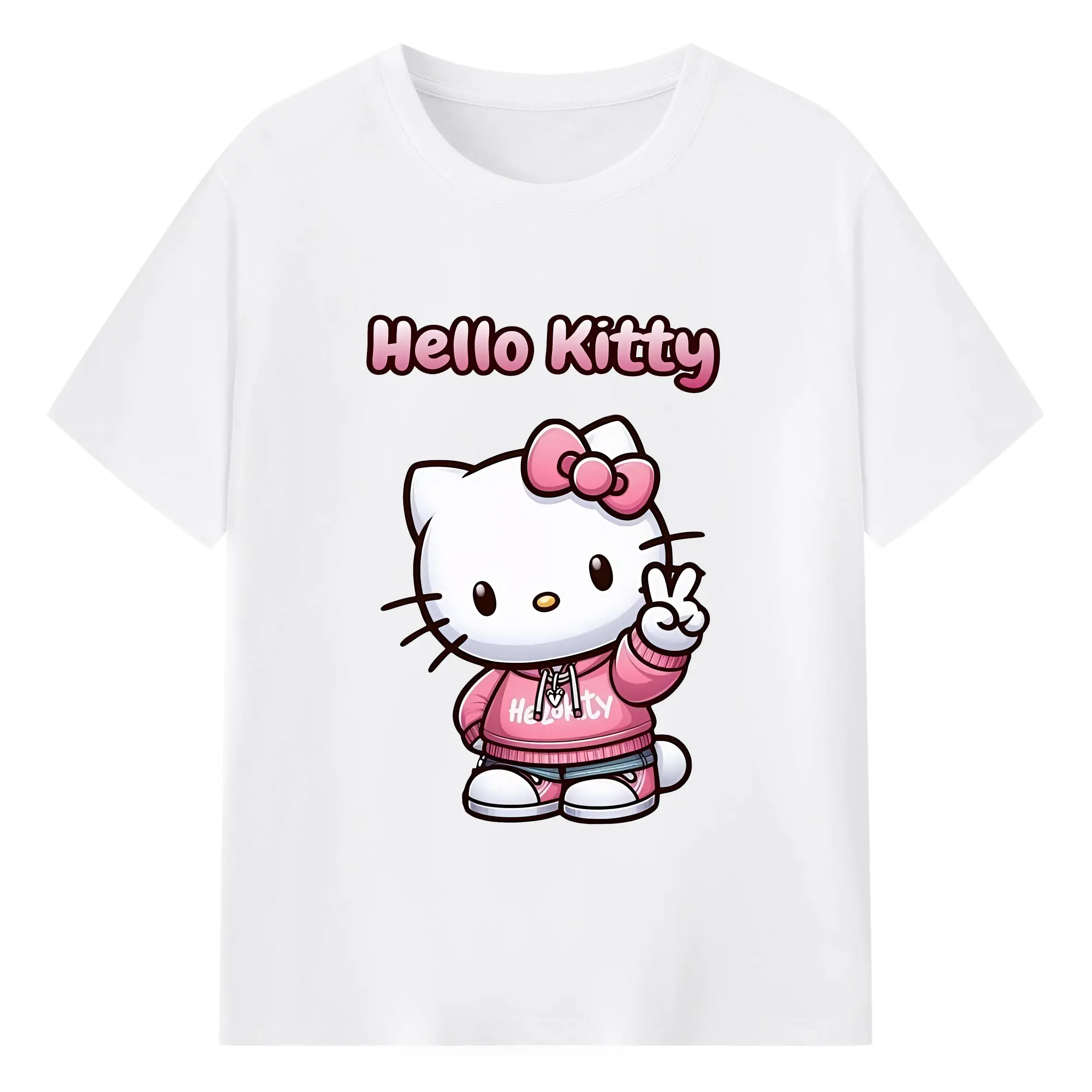 サンリオ グッズ,ハローキティ - 綿100％ 半袖Tシャツ ・ フロントプリント ・ 快適 通気性 ・ 日常使い 散歩 スポーツ用