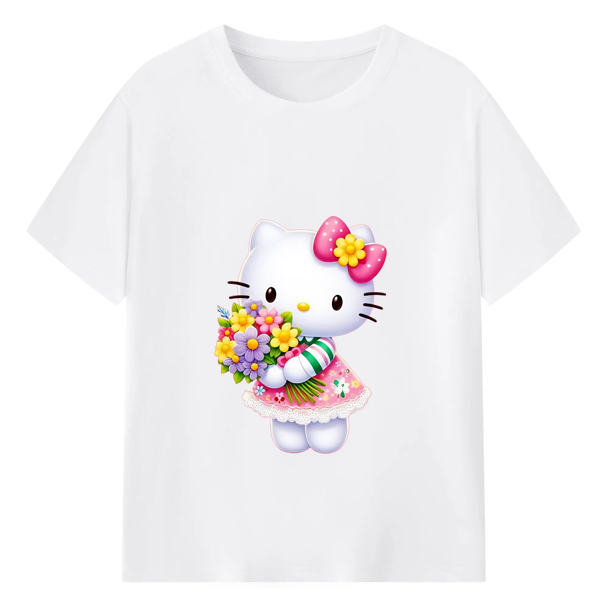 サンリオ グッズ,ハローキティ - 綿100％ 半袖Tシャツ ・ フロントプリント ・ 快適 通気性 ・ 日常使い 散歩 スポーツ用