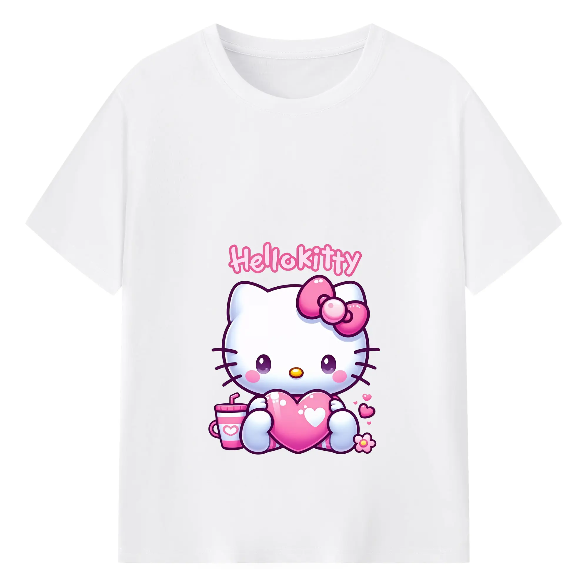 サンリオ グッズ,ハローキティ - 綿100％ 半袖Tシャツ ・ フロントプリント ・ 快適 通気性 ・ 日常使い 散歩 スポーツ用