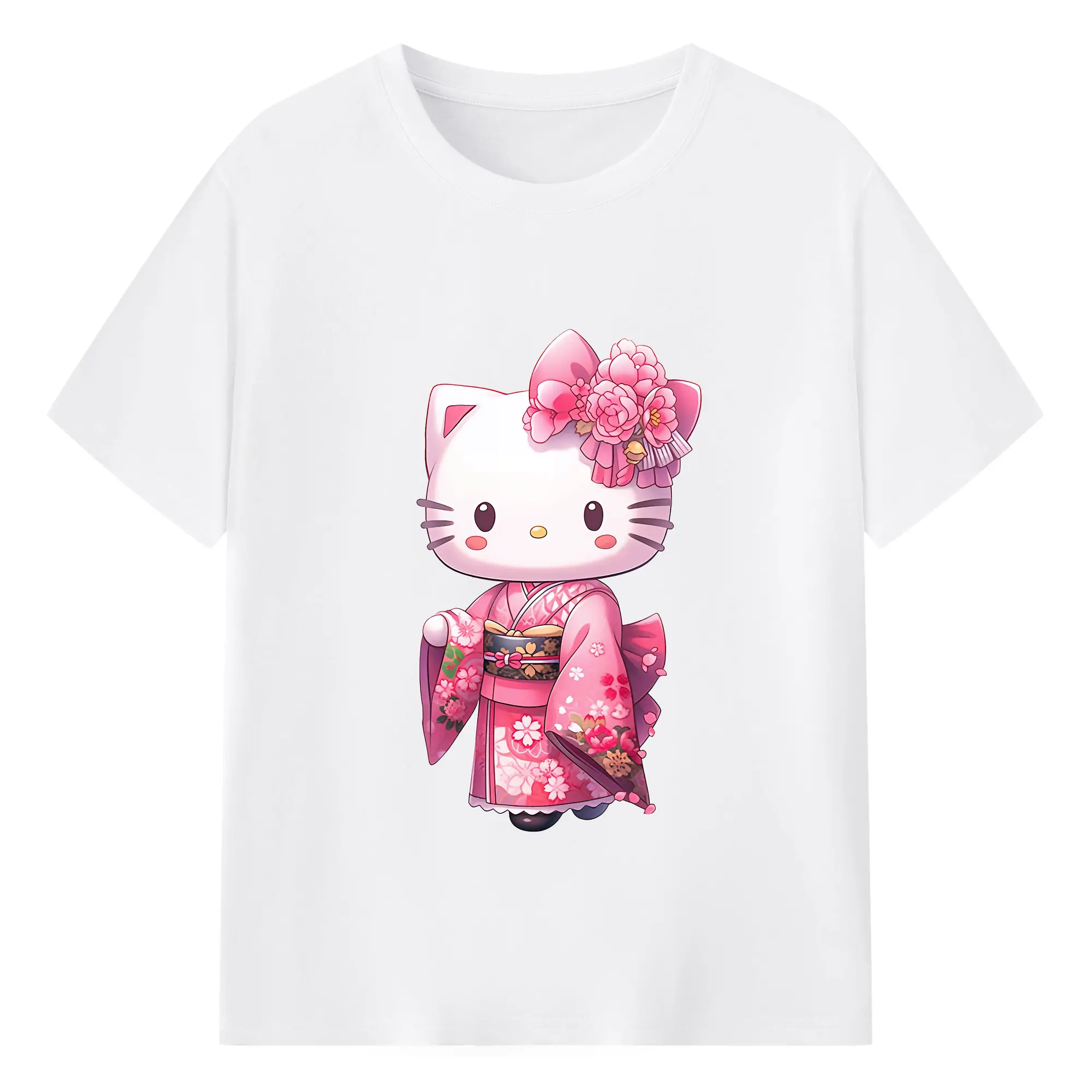 サンリオ グッズ,ハローキティ - 綿100％ 半袖Tシャツ ・ フロントプリント ・ 快適 通気性 ・ 日常使い 散歩 スポーツ用