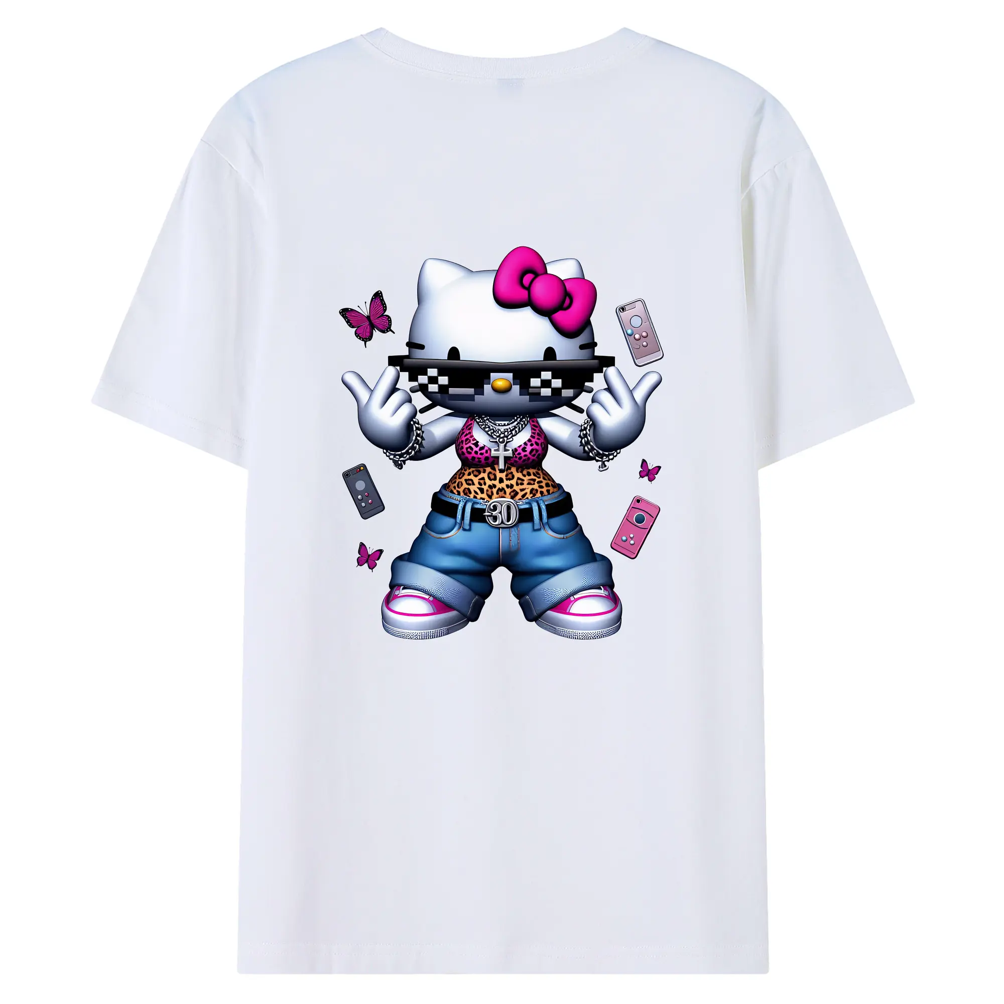 サンリオ グッズ,ハローキティ - 綿100％ 半袖Tシャツ ・ バックプリント ・ 快適 通気性 ・ 日常使い 散歩 スポーツ用