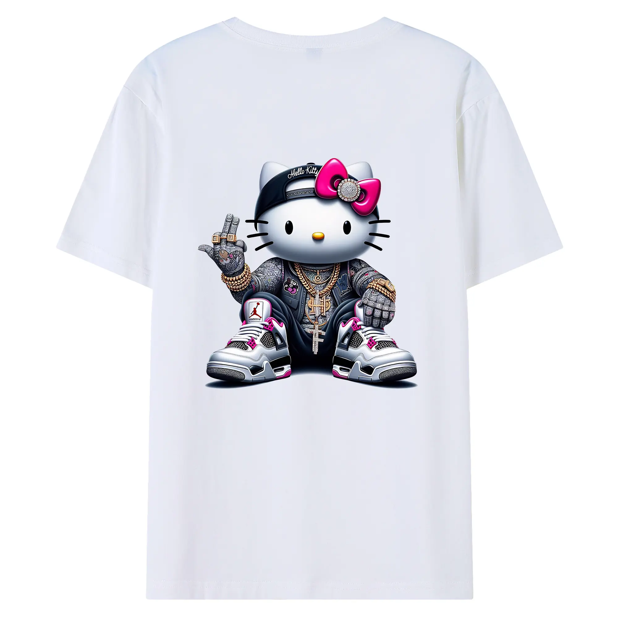 サンリオ グッズ,ハローキティ - 綿100％ 半袖Tシャツ ・ バックプリント ・ 快適 通気性 ・ 日常使い 散歩 スポーツ用