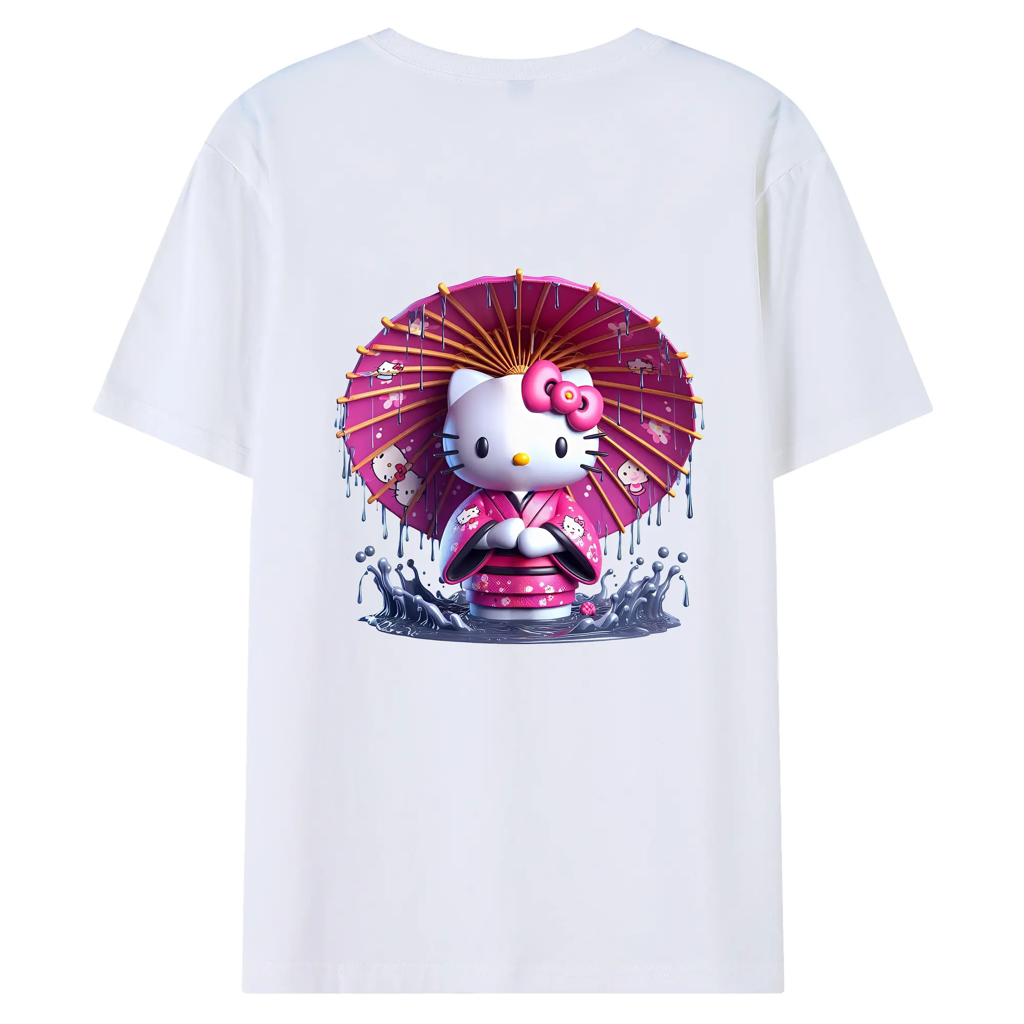 サンリオ グッズ,ハローキティ - 綿100％ 半袖Tシャツ ・ バックプリント ・ 快適 通気性 ・ 日常使い 散歩 スポーツ用