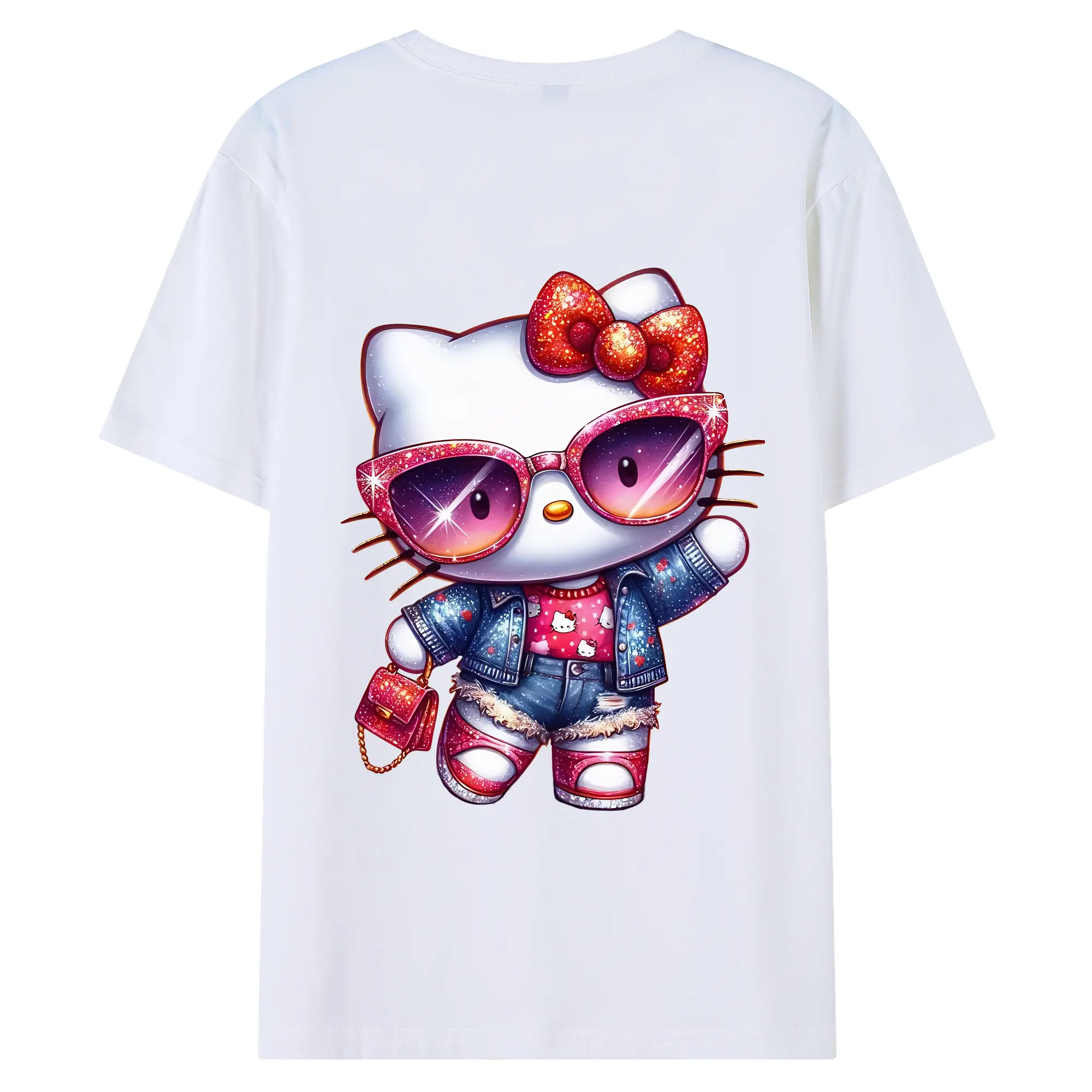 サンリオ グッズ,ハローキティ - 綿100％ 半袖Tシャツ ・ バックプリント ・ 快適 通気性 ・ 日常使い 散歩 スポーツ用