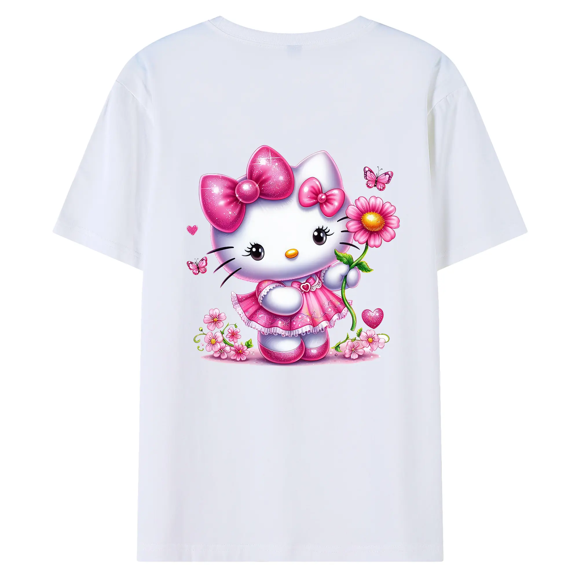 サンリオ グッズ,ハローキティ - 綿100％ 半袖Tシャツ ・ バックプリント ・ 快適 通気性 ・ 日常使い 散歩 スポーツ用