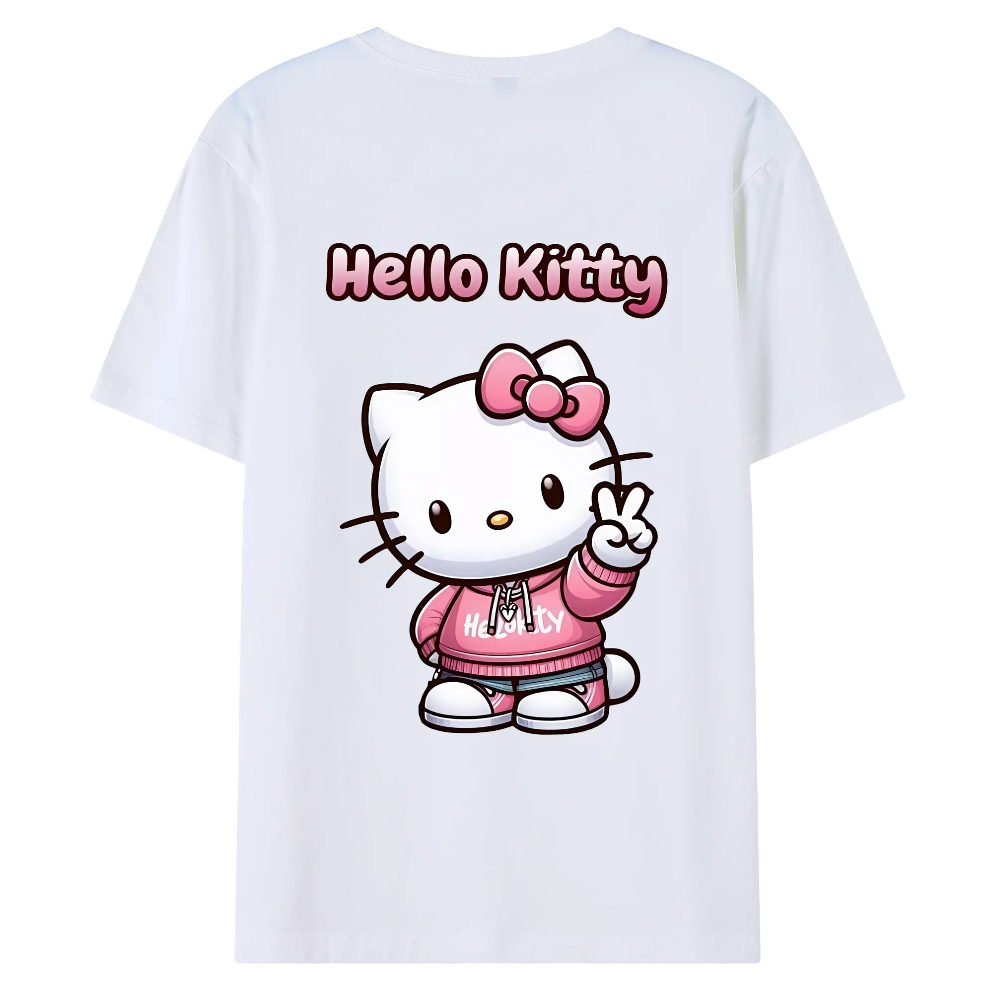 サンリオ グッズ,ハローキティ - 綿100％ 半袖Tシャツ ・ バックプリント ・ 快適 通気性 ・ 日常使い 散歩 スポーツ用