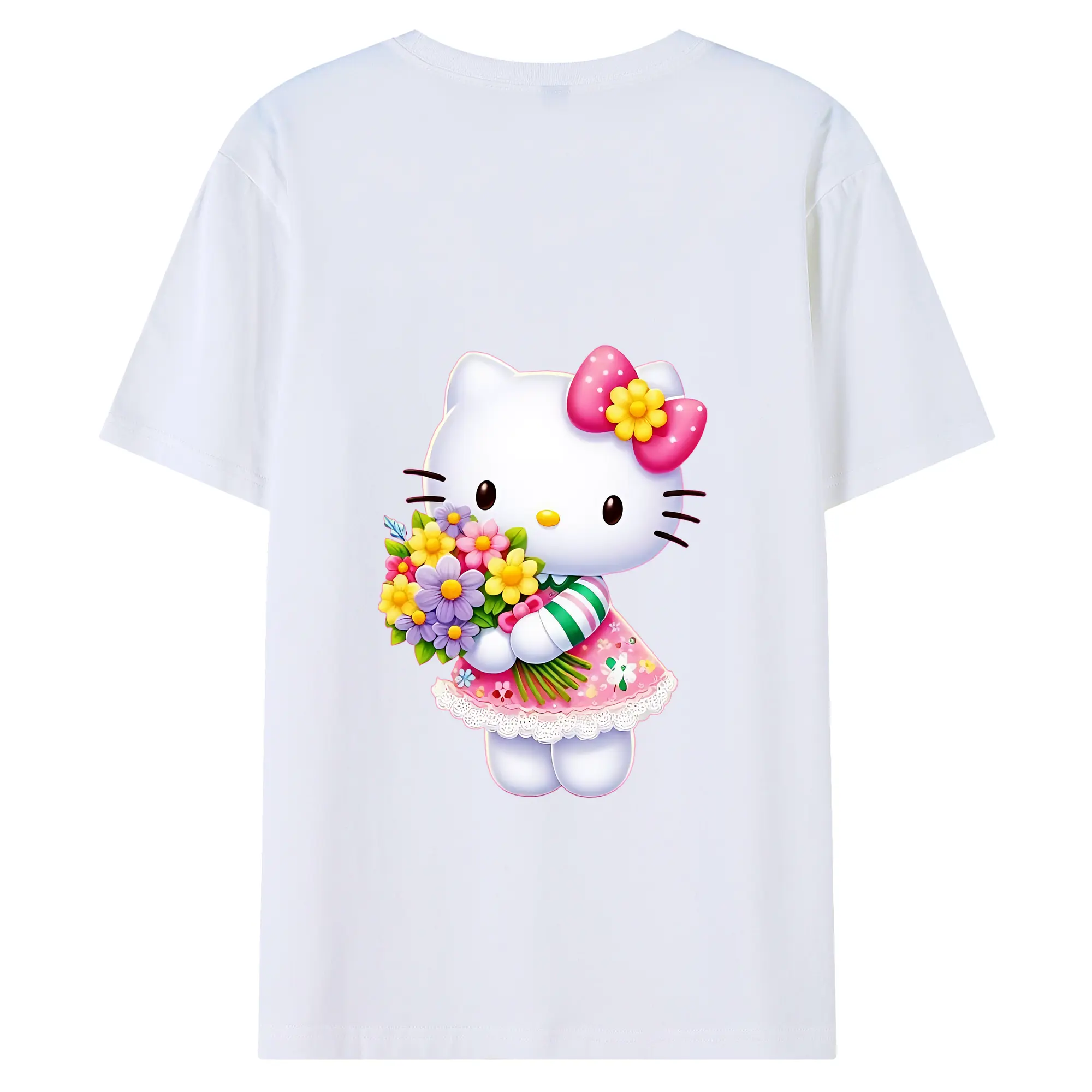 サンリオ グッズ,ハローキティ - 綿100％ 半袖Tシャツ ・ バックプリント ・ 快適 通気性 ・ 日常使い 散歩 スポーツ用