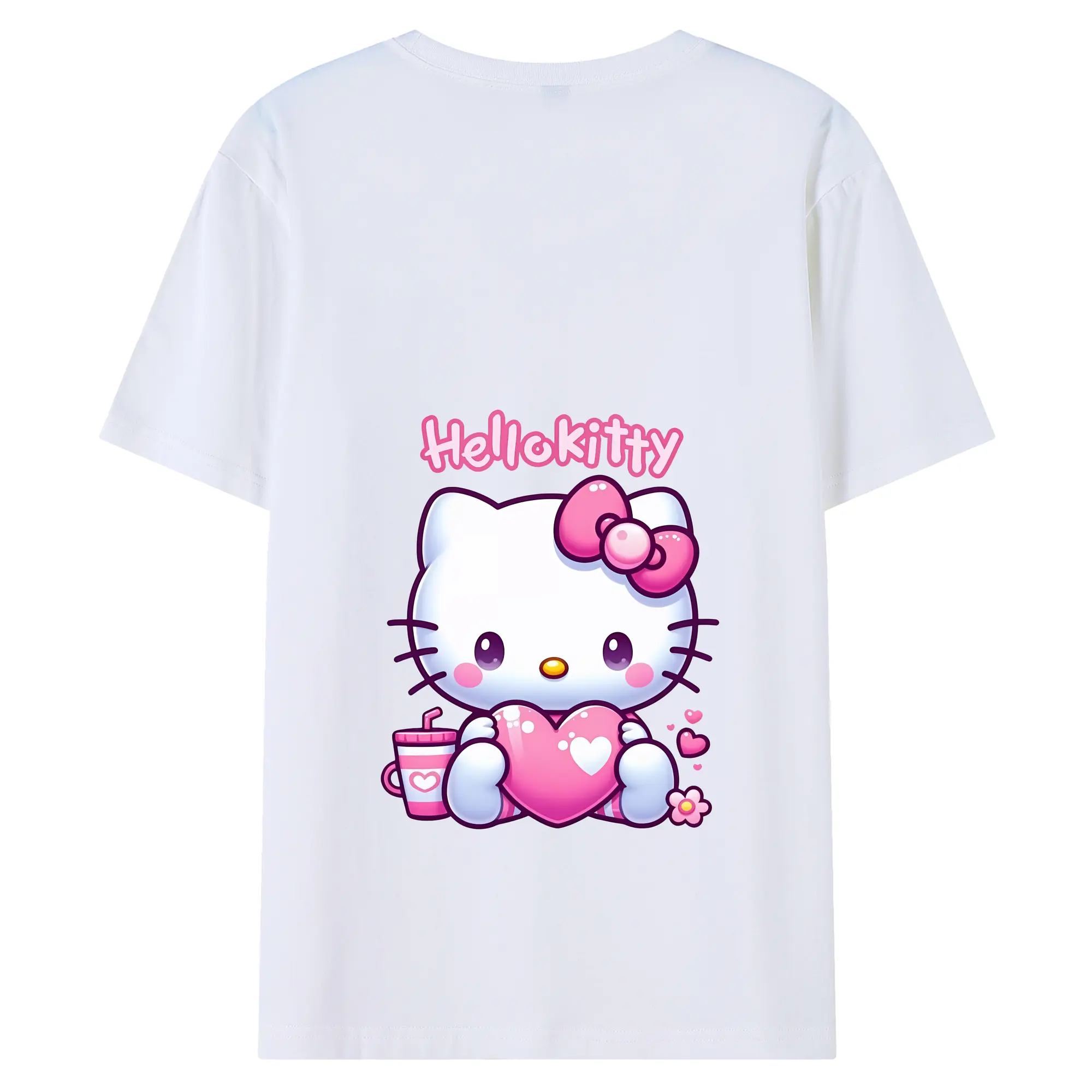 サンリオ グッズ,ハローキティ - 綿100％ 半袖Tシャツ ・ バックプリント ・ 快適 通気性 ・ 日常使い 散歩 スポーツ用