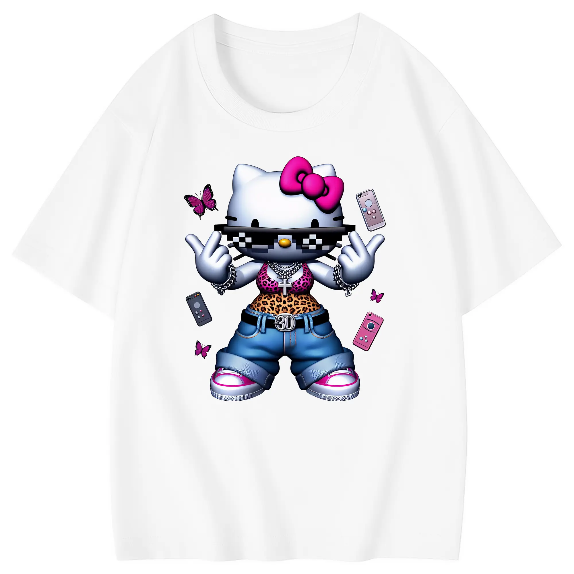 サンリオ グッズ,ハローキティ - 綿100％ キッズTシャツ ・ フロントプリント ・ 快適 通気性 ・ スポーツ カジュアル 散歩用