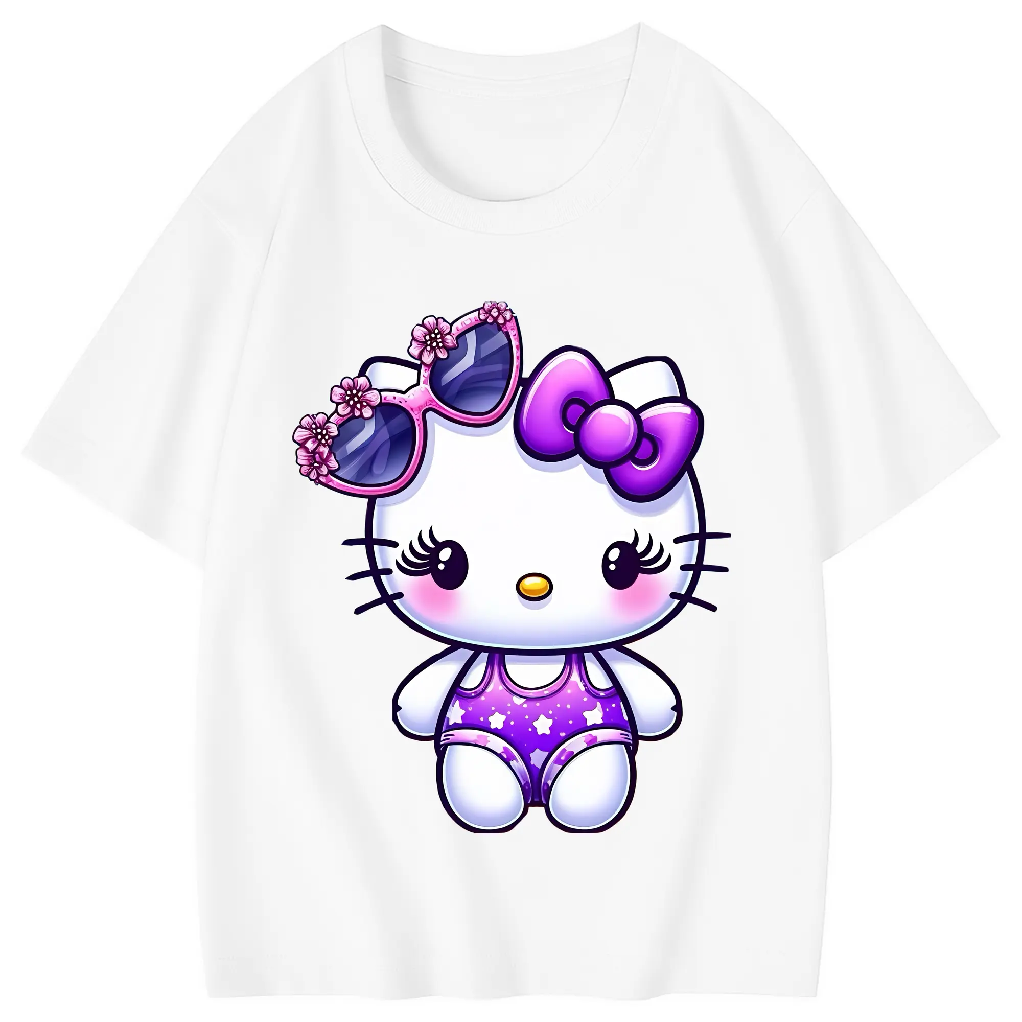 サンリオ グッズ,ハローキティ - 綿100％ キッズTシャツ ・ フロントプリント ・ 快適 通気性 ・ スポーツ カジュアル 散歩用