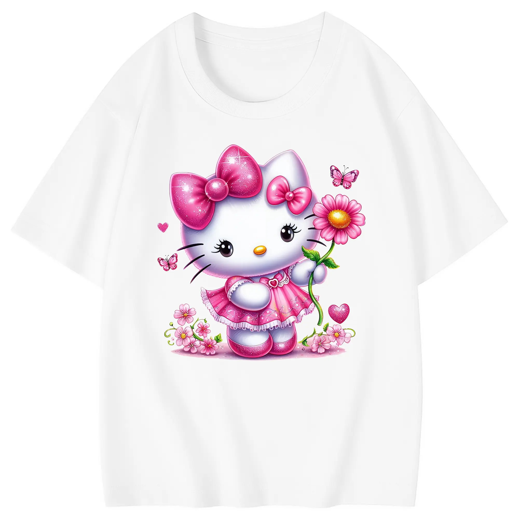 サンリオ グッズ,ハローキティ - 綿100％ キッズTシャツ ・ フロントプリント ・ 快適 通気性 ・ スポーツ カジュアル 散歩用