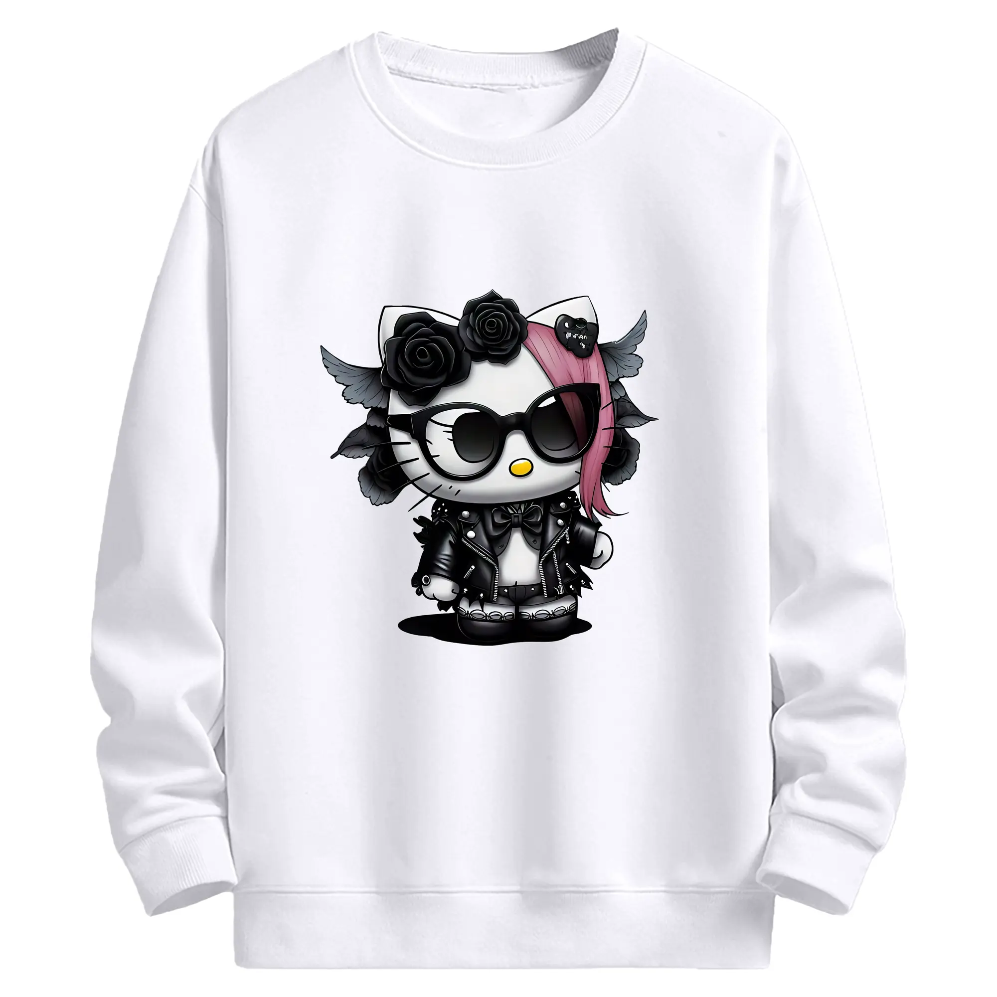 サンリオ グッズ,ハローキティ - 高品質 クルーネック スウェット ・ コットン59％ ポリエステル41％ ・ ユニセックス 長袖 トレーナー ・ カジュアル デイリー スポーツ 散歩用