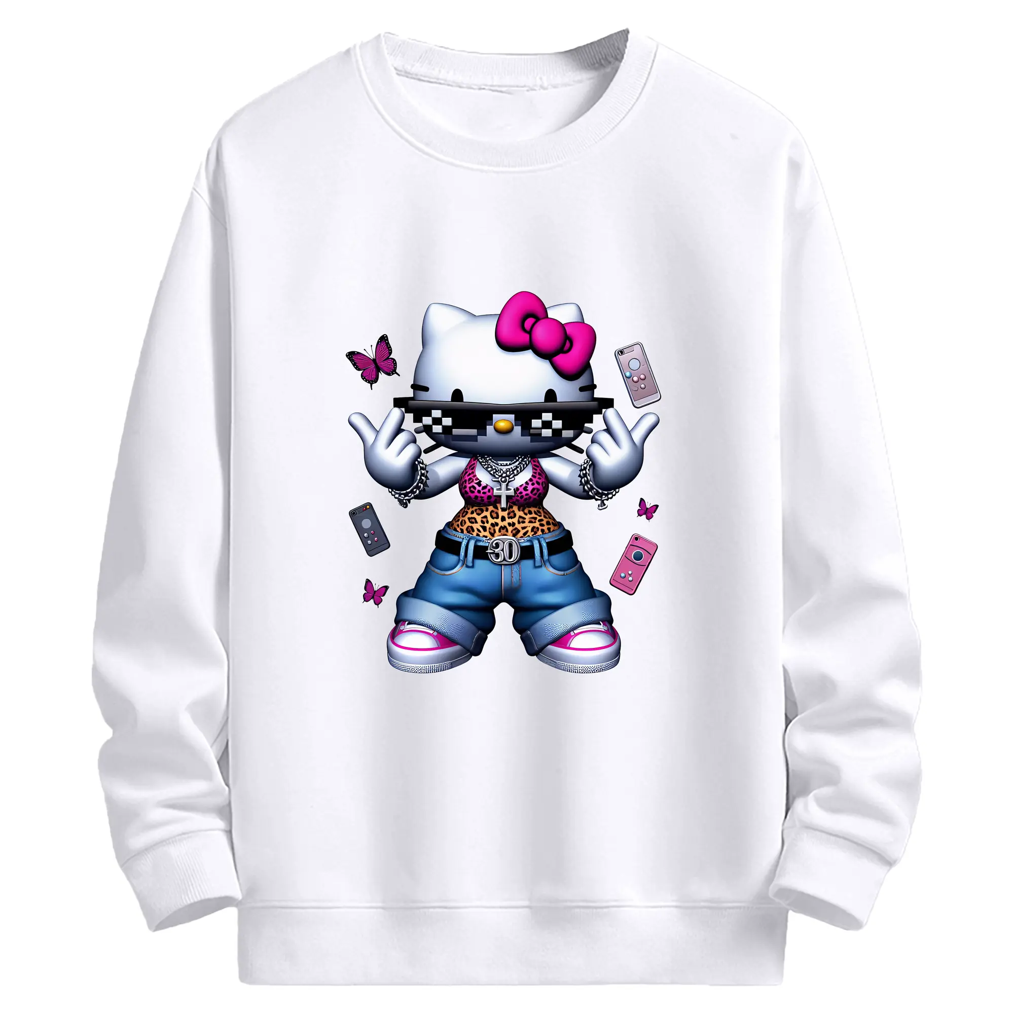 サンリオ グッズ,ハローキティ - 高品質 クルーネック スウェット ・ コットン59％ ポリエステル41％ ・ ユニセックス 長袖 トレーナー ・ カジュアル デイリー スポーツ 散歩用