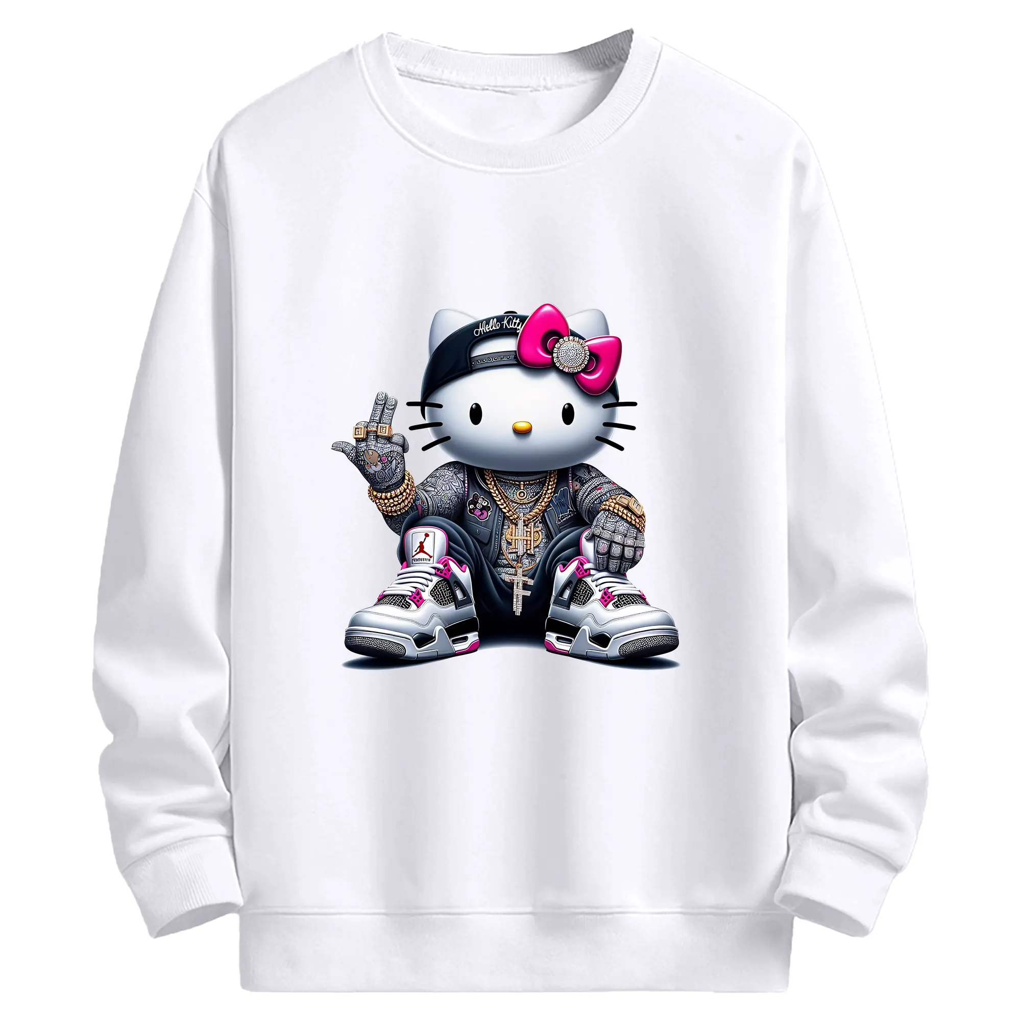 サンリオ グッズ,ハローキティ - 高品質 クルーネック スウェット ・ コットン59％ ポリエステル41％ ・ ユニセックス 長袖 トレーナー ・ カジュアル デイリー スポーツ 散歩用