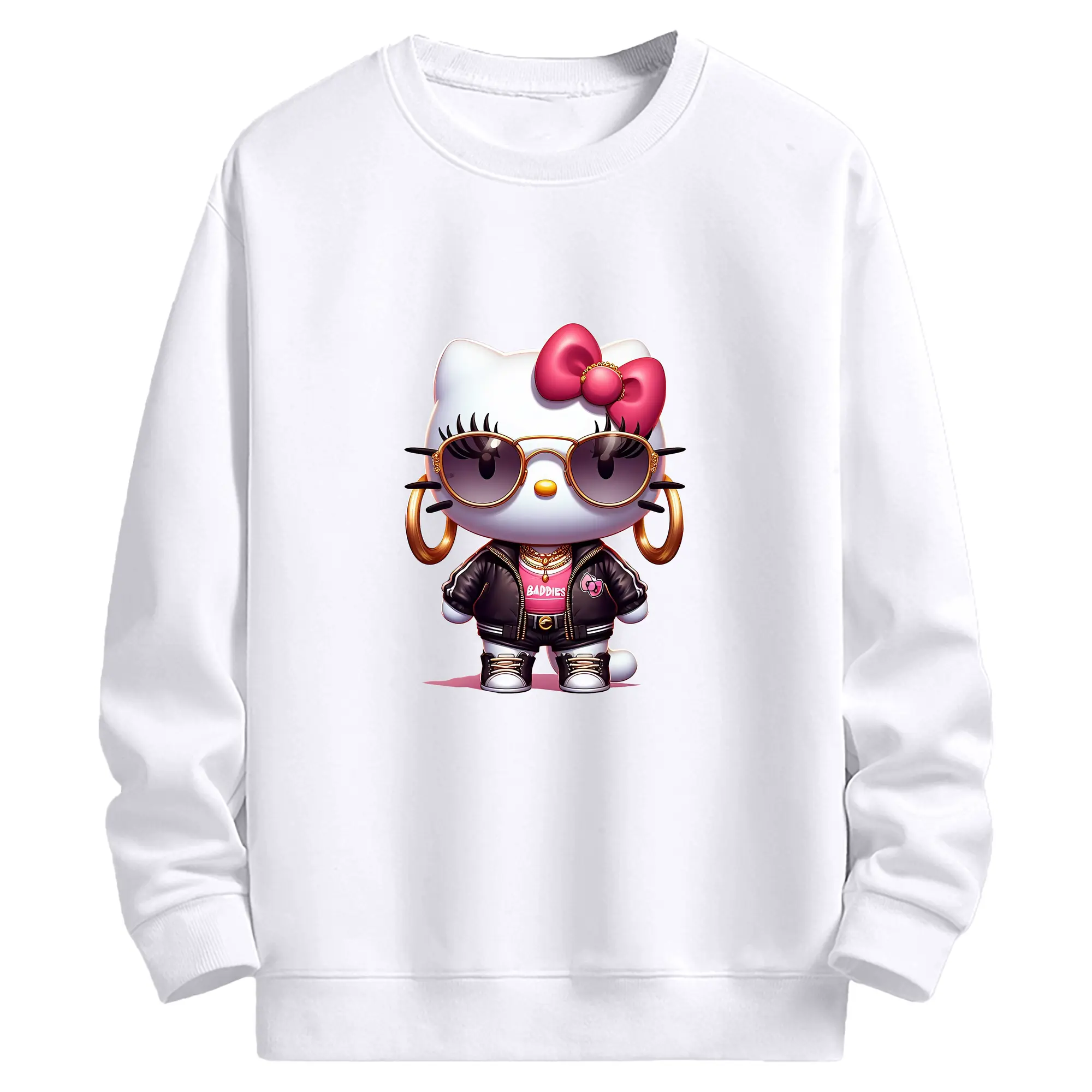 サンリオ グッズ,ハローキティ - 高品質 クルーネック スウェット ・ コットン59％ ポリエステル41％ ・ ユニセックス 長袖 トレーナー ・ カジュアル デイリー スポーツ 散歩用