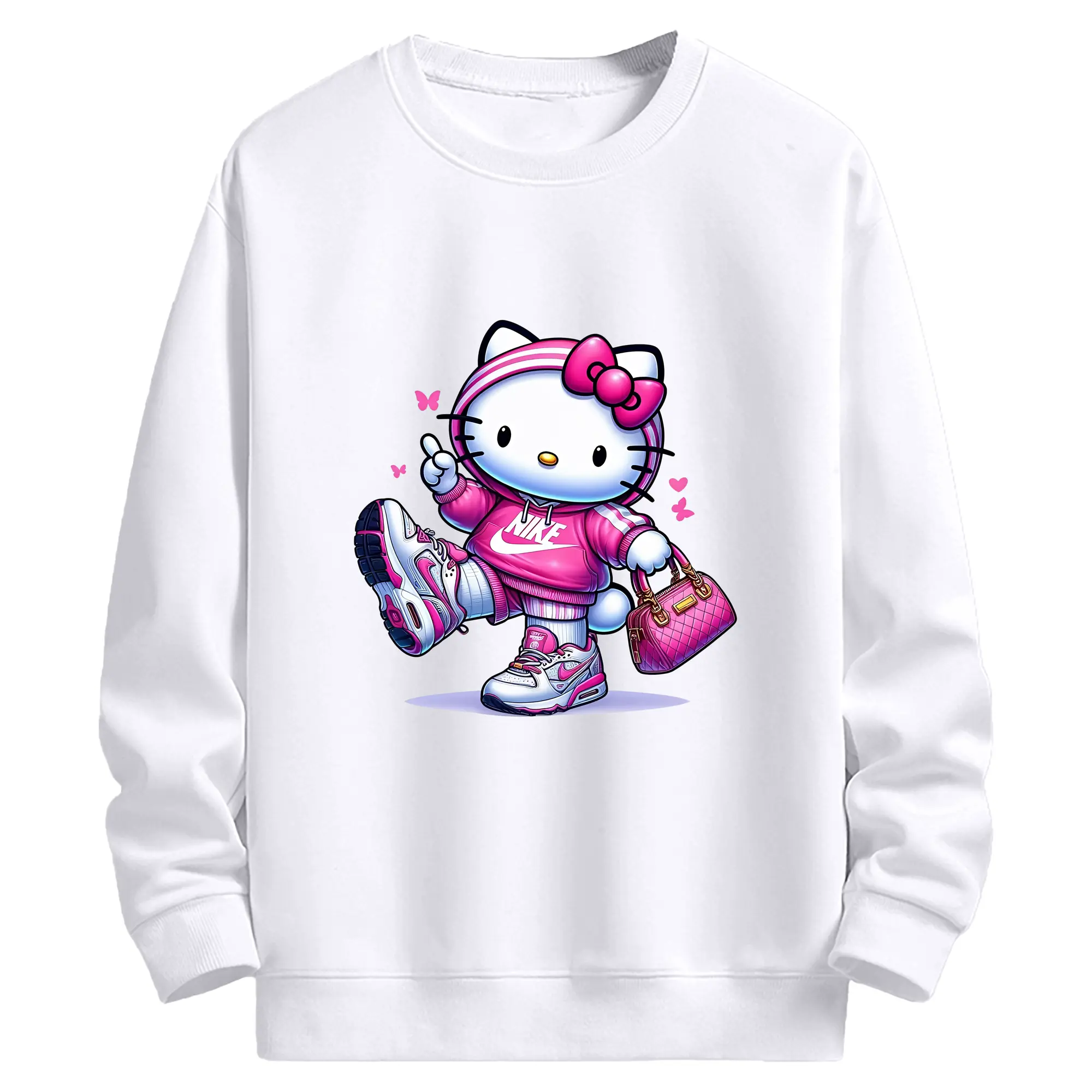 サンリオ グッズ,ハローキティ - 高品質 クルーネック スウェット ・ コットン59％ ポリエステル41％ ・ ユニセックス 長袖 トレーナー ・ カジュアル デイリー スポーツ 散歩用
