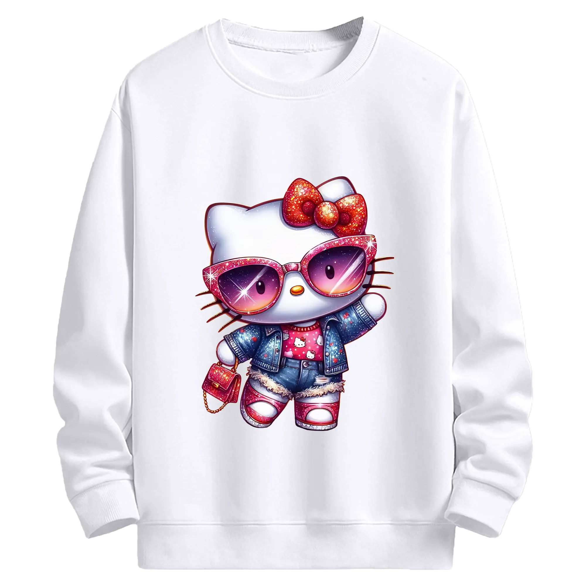 サンリオ グッズ,ハローキティ - 高品質 クルーネック スウェット ・ コットン59％ ポリエステル41％ ・ ユニセックス 長袖 トレーナー ・ カジュアル デイリー スポーツ 散歩用