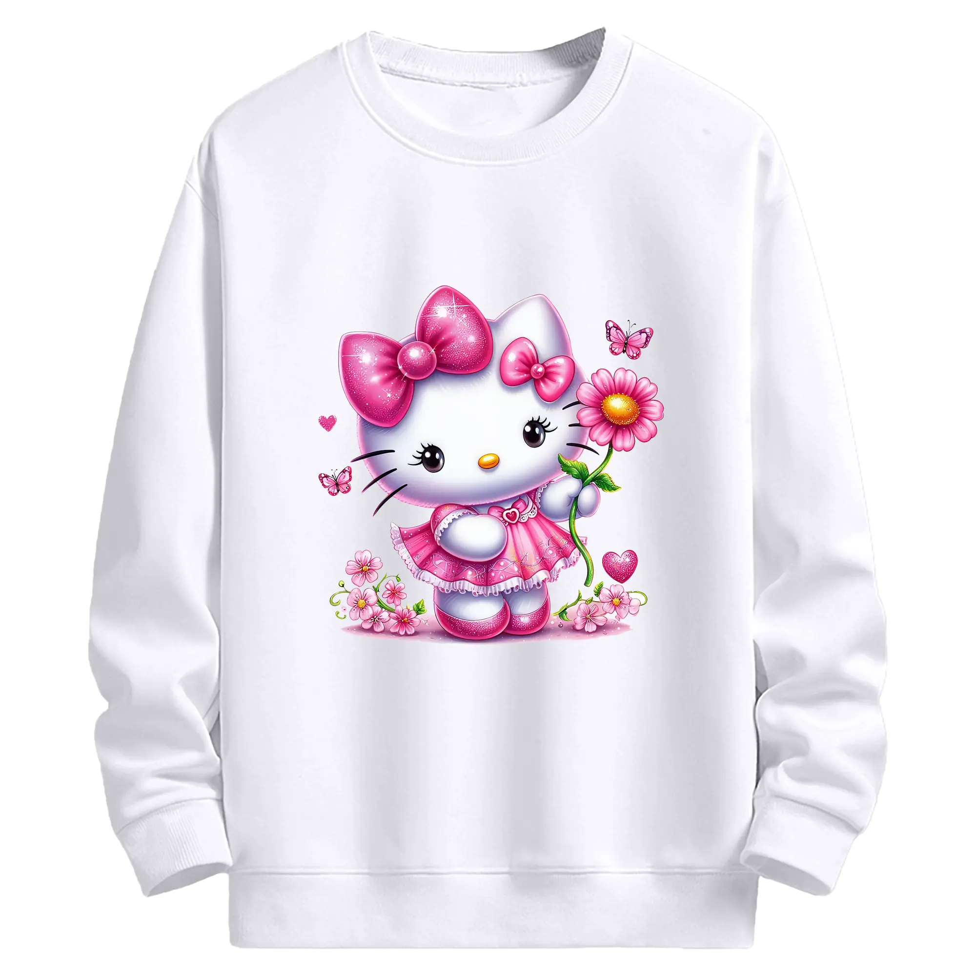 サンリオ グッズ,ハローキティ - 高品質 クルーネック スウェット ・ コットン59％ ポリエステル41％ ・ ユニセックス 長袖 トレーナー ・ カジュアル デイリー スポーツ 散歩用