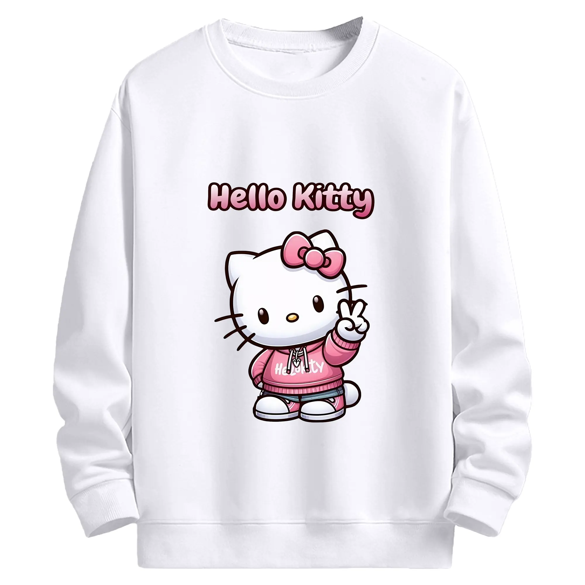 サンリオ グッズ,ハローキティ - 高品質 クルーネック スウェット ・ コットン59％ ポリエステル41％ ・ ユニセックス 長袖 トレーナー ・ カジュアル デイリー スポーツ 散歩用
