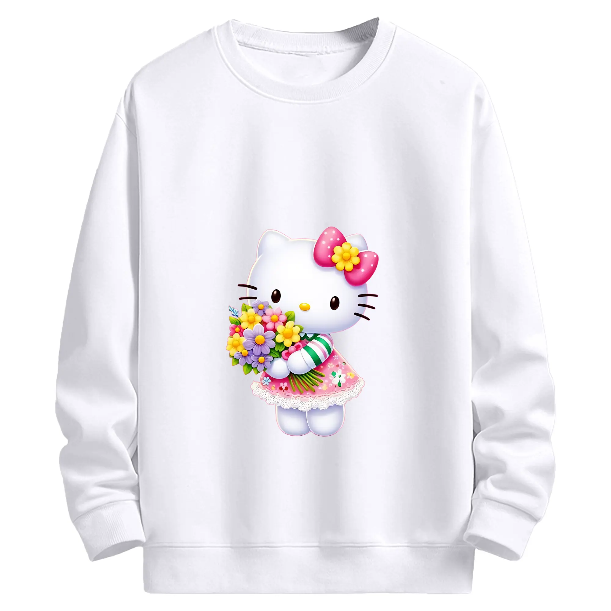 サンリオ グッズ,ハローキティ - 高品質 クルーネック スウェット ・ コットン59％ ポリエステル41％ ・ ユニセックス 長袖 トレーナー ・ カジュアル デイリー スポーツ 散歩用